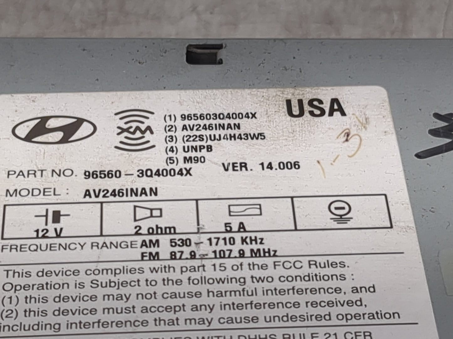 2013-2014 Hyundai Sonata Radio AM FM Cd Player Receiver Replacement P/N:96560-3Q4004X AV246INAN Fits Fits 2013 2014 OEM Used