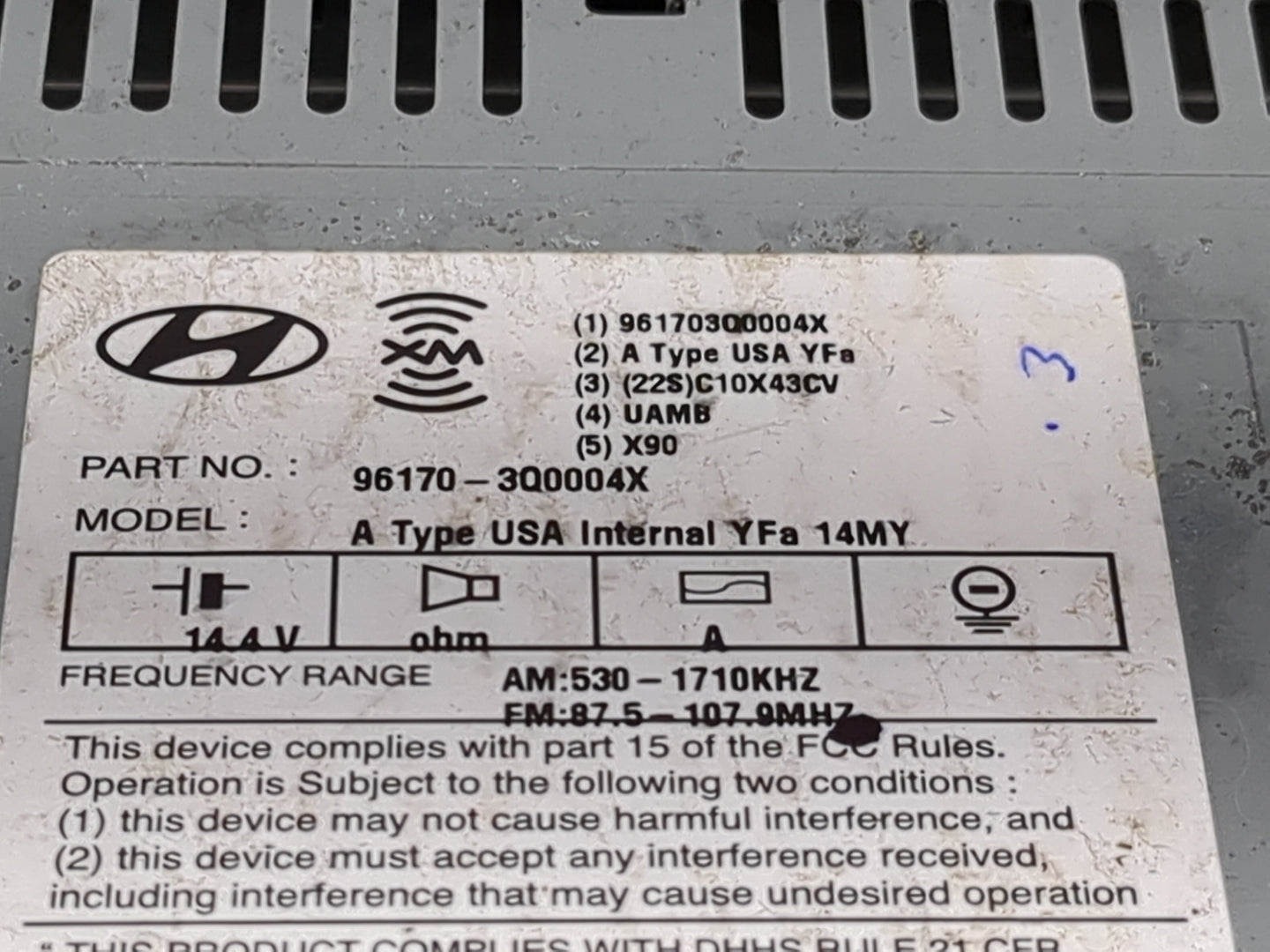 2013-2014 Hyundai Sonata Radio AM FM Cd Player Receiver Replacement P/N:961703Q0004X Fits Fits 2013 2014 OEM Used Auto Parts