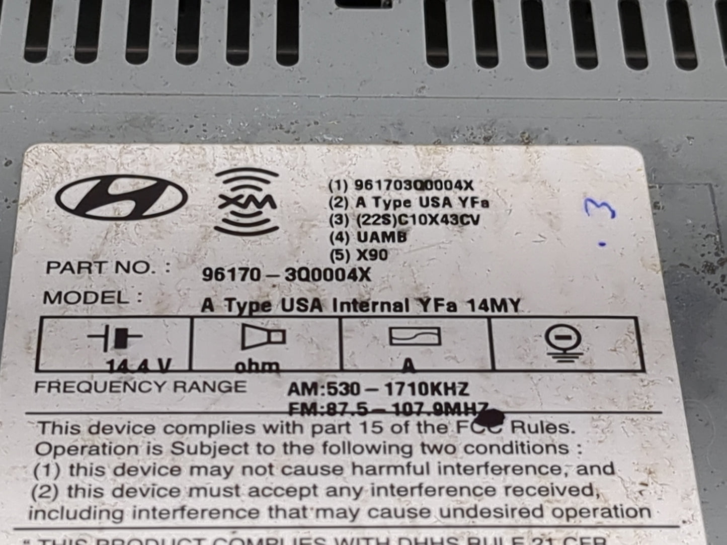 2013-2014 Hyundai Sonata Radio AM FM Cd Player Receiver Replacement P/N:961703Q0004X Fits Fits 2013 2014 OEM Used Auto Parts