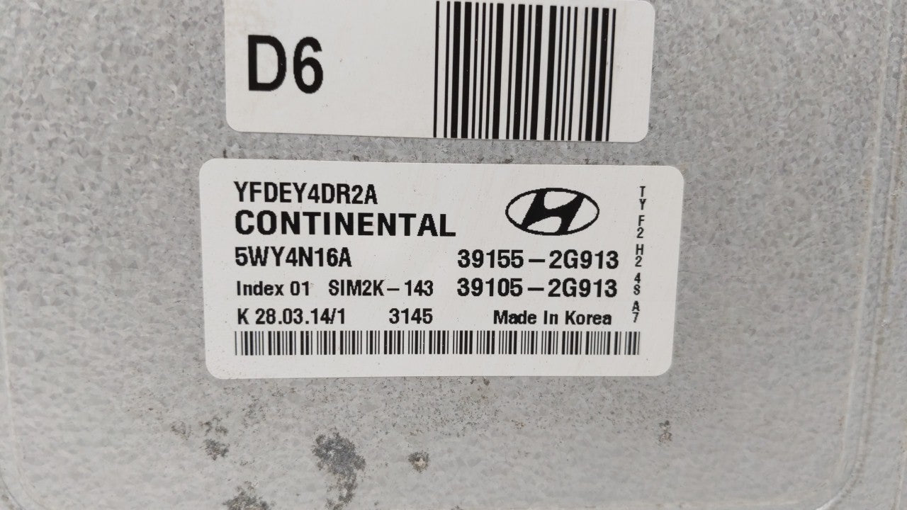 2011-2015 Hyundai Sonata PCM Engine Control Computer ECU ECM PCU OEM P/N:39155-2G913 39105-2G913 Fits OEM Used Auto Parts - 