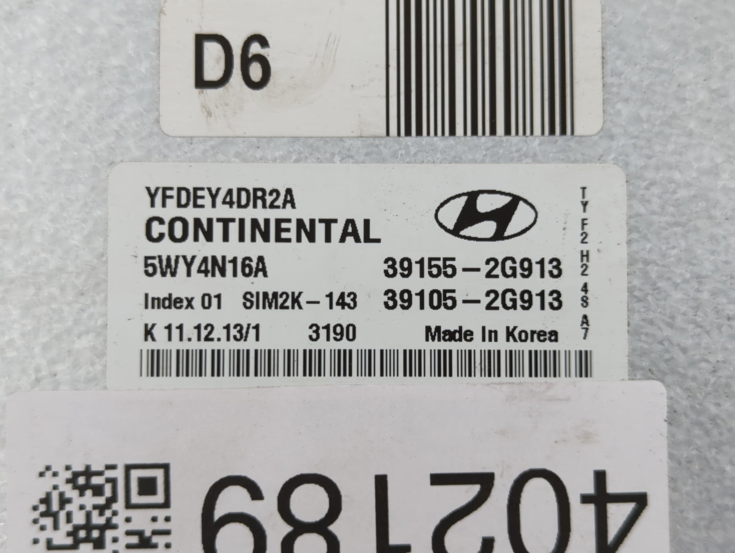 2011-2015 Hyundai Sonata PCM Engine Control Computer ECU ECM PCU OEM P/N:39105-2G913 39155-2G913 Fits OEM Used Auto Parts - 