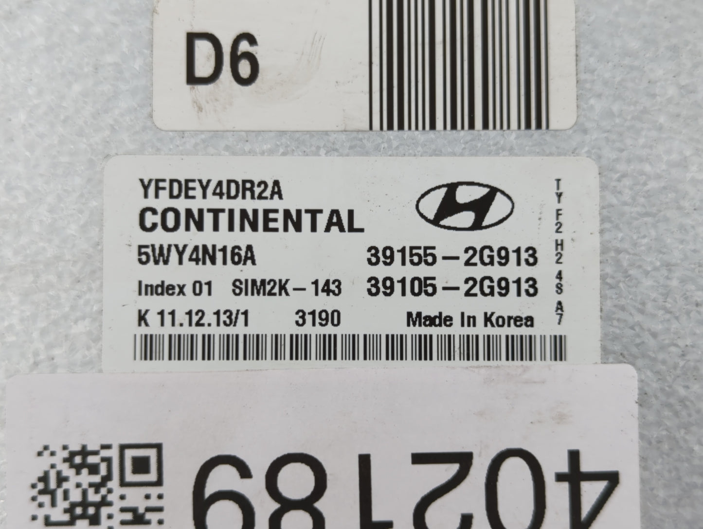 2011-2015 Hyundai Sonata PCM Engine Control Computer ECU ECM PCU OEM P/N:39105-2G913 39155-2G913 Fits OEM Used Auto Parts - 