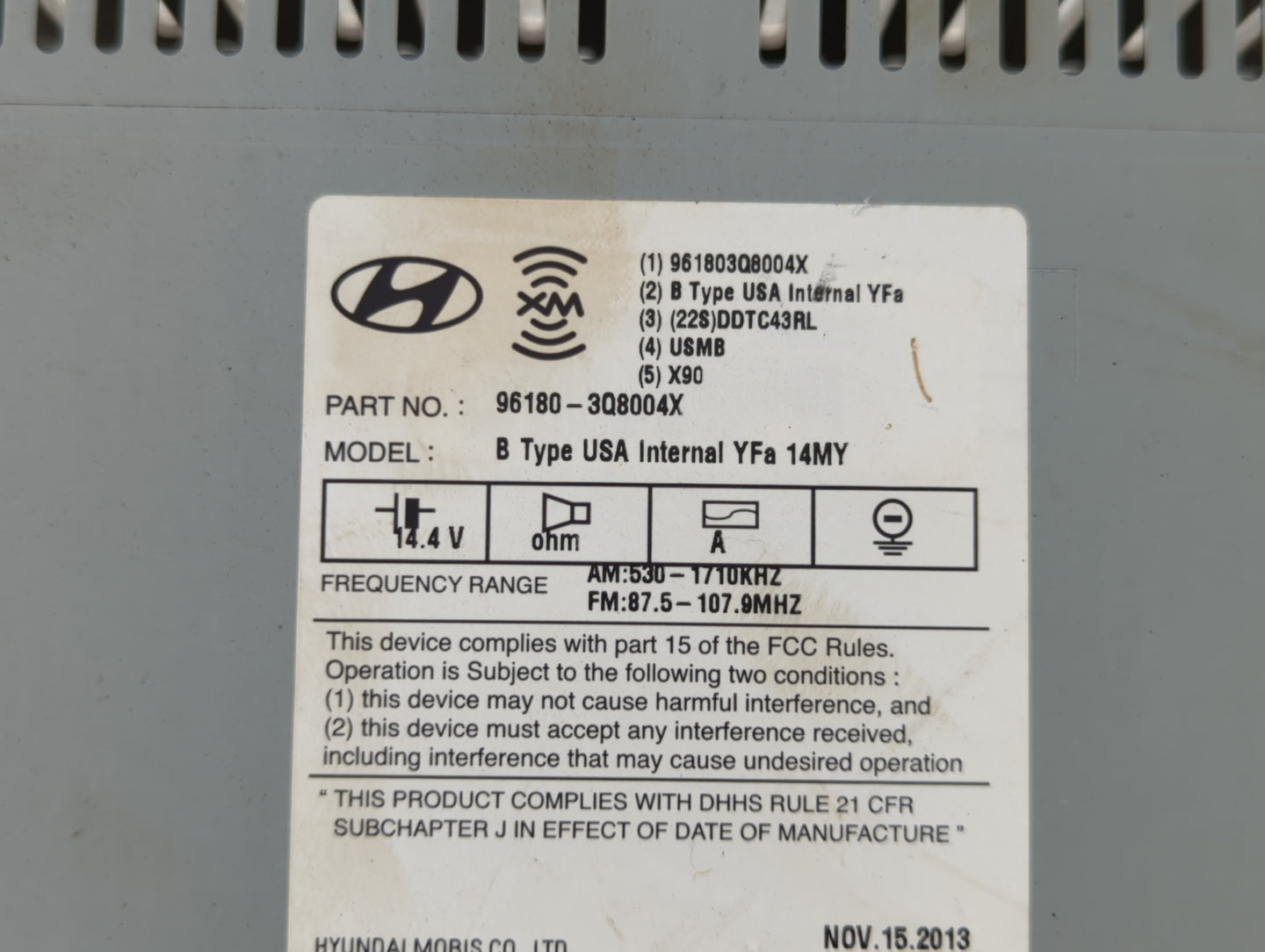 2014-2015 Hyundai Sonata Radio AM FM Cd Player Receiver Replacement P/N:96180-3Q8004X 96180-3Q8504X Fits Fits 2014 2015 OEM 