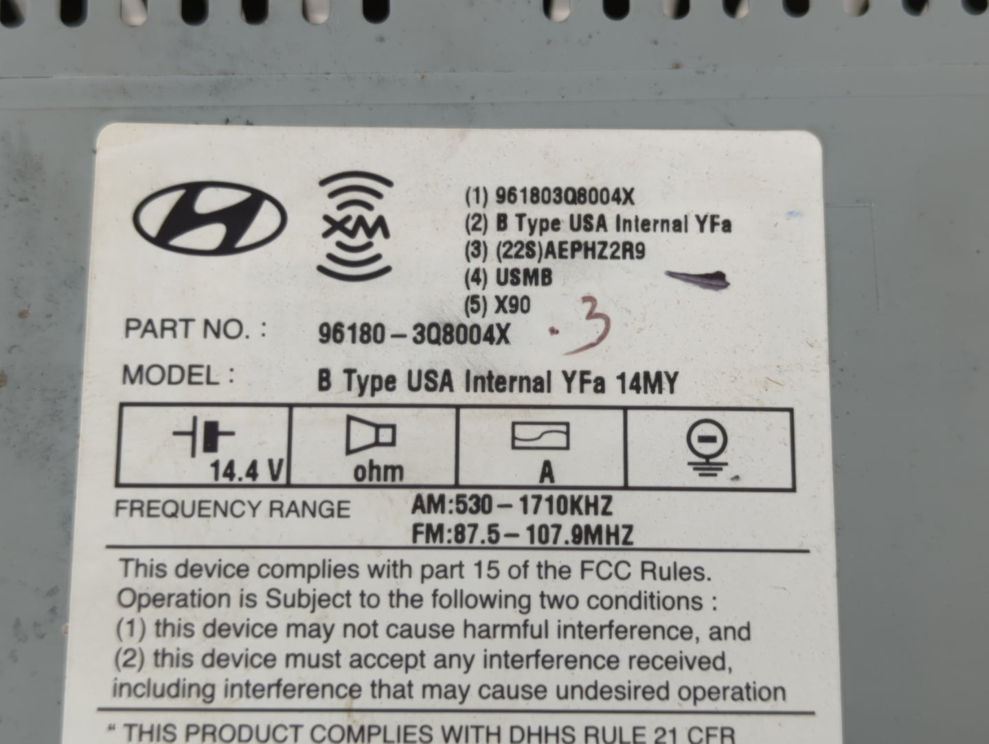 2014-2015 Hyundai Sonata Radio AM FM Cd Player Receiver Replacement P/N:96180-3Q8004X 96180-3Q8504X Fits Fits 2014 2015 OEM 
