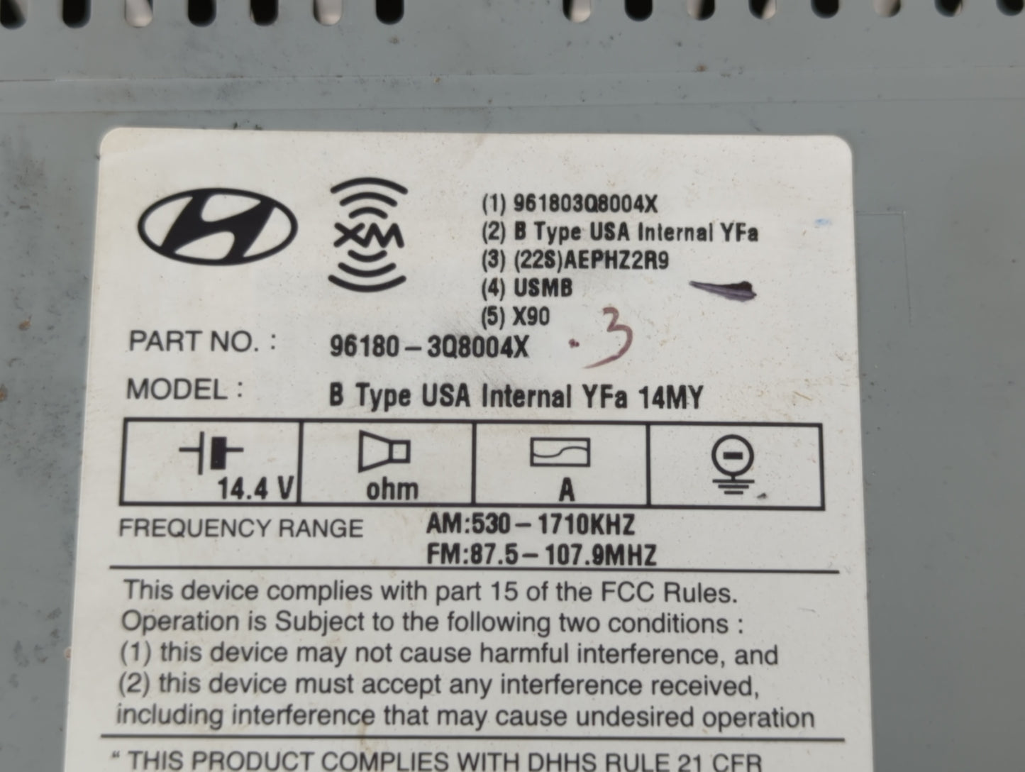 2014-2015 Hyundai Sonata Radio AM FM Cd Player Receiver Replacement P/N:96180-3Q8004X 96180-3Q8504X Fits Fits 2014 2015 OEM 