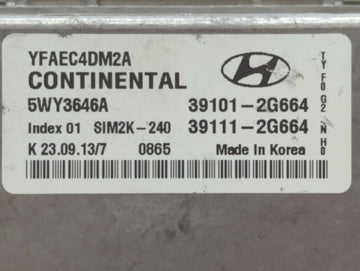 2011-2014 Hyundai Sonata PCM Engine Control Computer ECU ECM PCU OEM P/N:39111-2G664 39101-2G664 Fits Fits 2011 2012 2013 2014 OEM Used Auto Parts