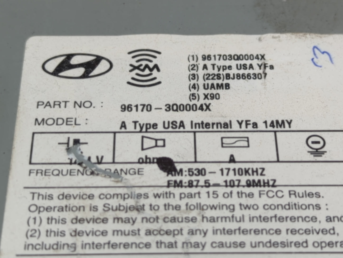 2012-2015 Hyundai Sonata Radio AM FM Cd Player Receiver Replacement P/N:96180-3Q8004X Fits Fits 2012 2013 2014 2015 OEM Used