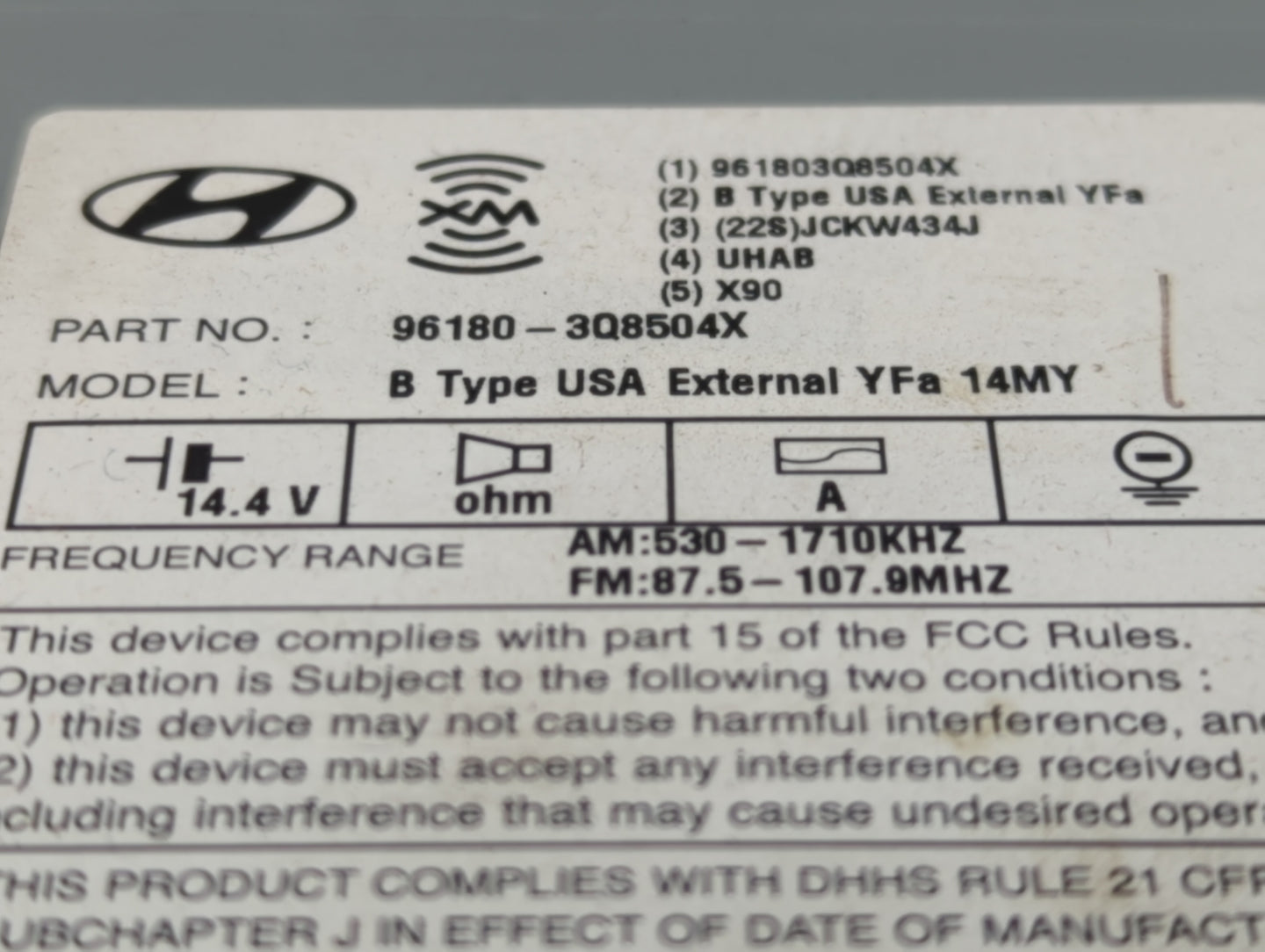 2014-2015 Hyundai Sonata Radio AM FM Cd Player Receiver Replacement P/N:96180-3Q8504X Fits Fits 2014 2015 OEM Used Auto Part