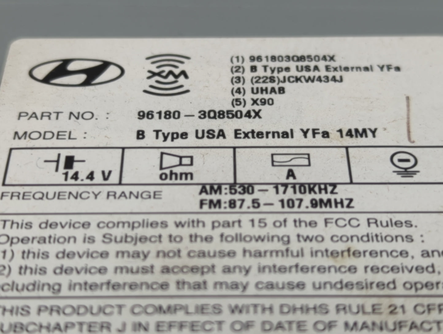 2014-2015 Hyundai Sonata Radio AM FM Cd Player Receiver Replacement P/N:96180-3Q8504X Fits Fits 2014 2015 OEM Used Auto Part