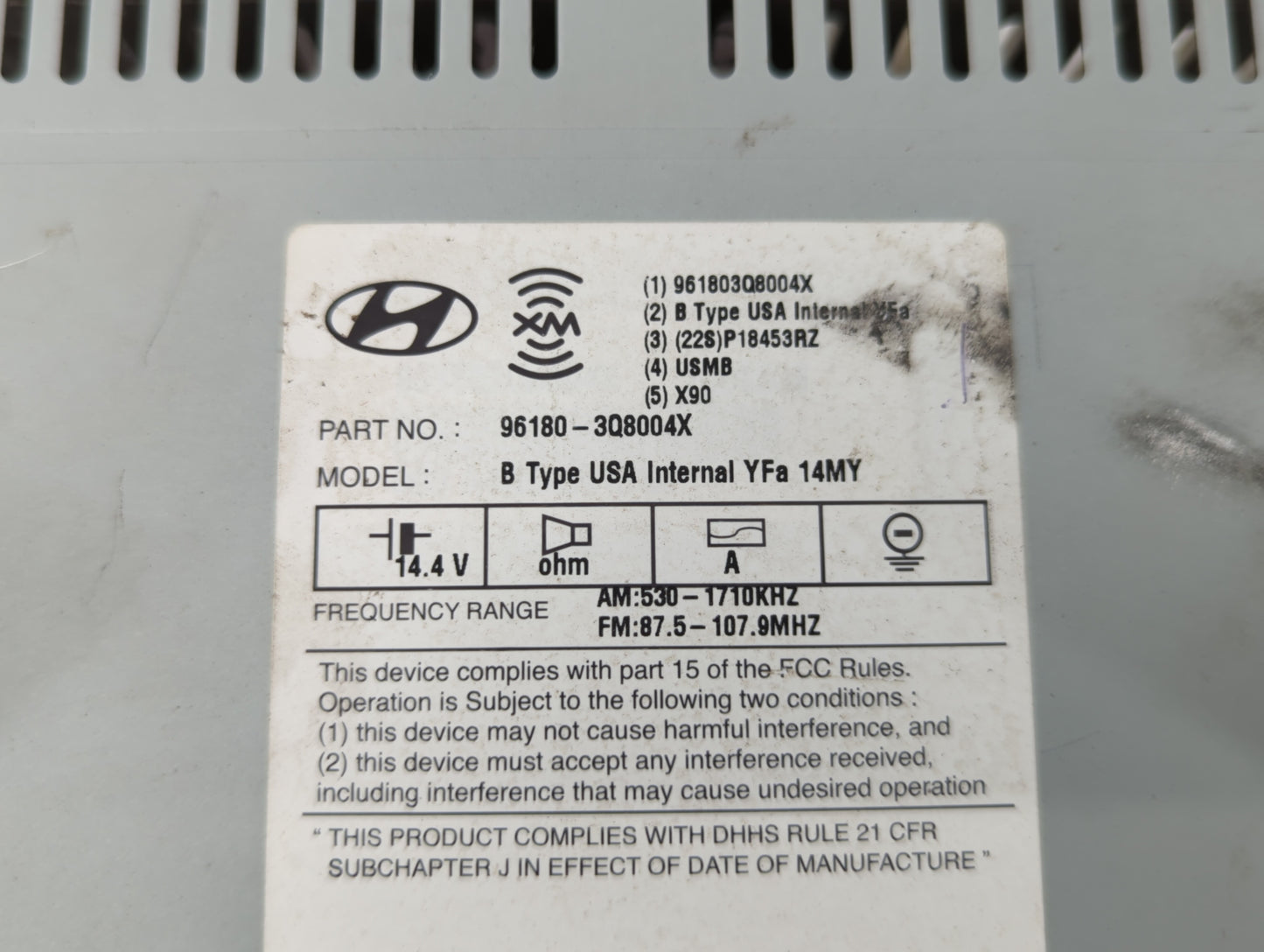 2012-2015 Hyundai Sonata Radio AM FM Cd Player Receiver Replacement P/N:96180-3Q8004X Fits Fits 2012 2013 2014 2015 OEM Used