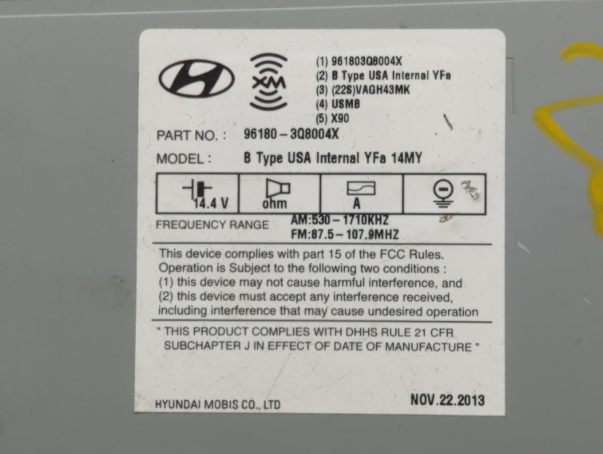 2014-2015 Hyundai Sonata Am Fm Cd Player Radio Receiver 522514 - Oemusedautoparts1.com
