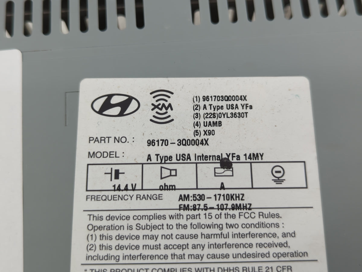 2014 Hyundai Sonata Radio AM FM Cd Player Receiver Replacement P/N:96170-3Q0004X Fits OEM Used Auto Parts - Oemusedautoparts