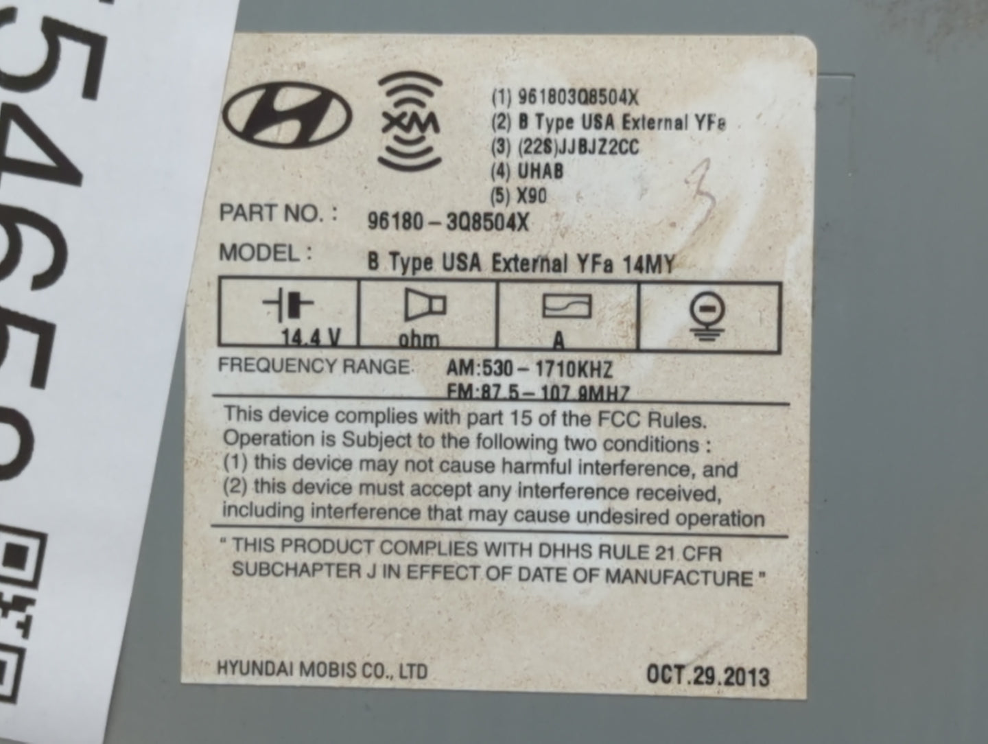 2014-2015 Hyundai Sonata Radio AM FM Cd Player Receiver Replacement P/N:96180-3Q850 Fits Fits 2014 2015 OEM Used Auto Parts 