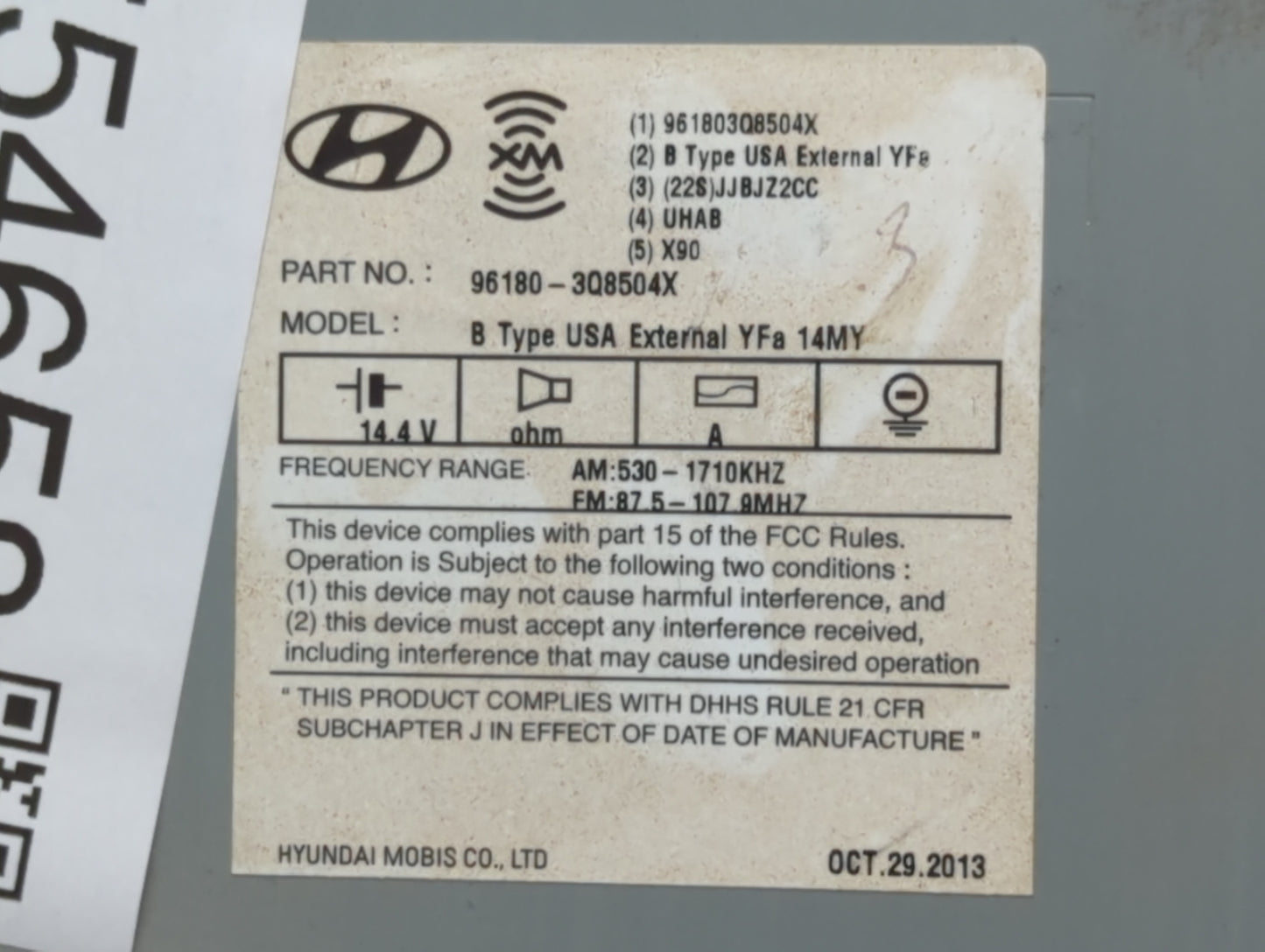2014-2015 Hyundai Sonata Radio AM FM Cd Player Receiver Replacement P/N:96180-3Q850 Fits Fits 2014 2015 OEM Used Auto Parts 