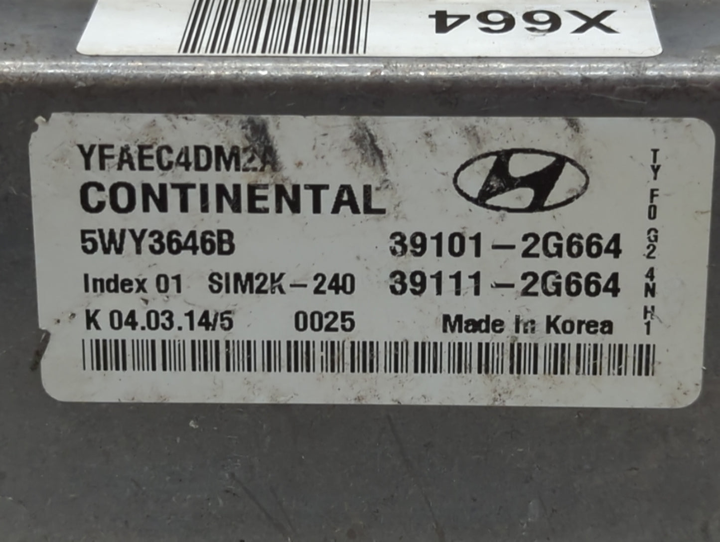 2011-2014 Hyundai Sonata PCM Engine Control Computer ECU ECM PCU OEM P/N:39101-2G664 Fits Fits 2011 2012 2013 2014 OEM Used 