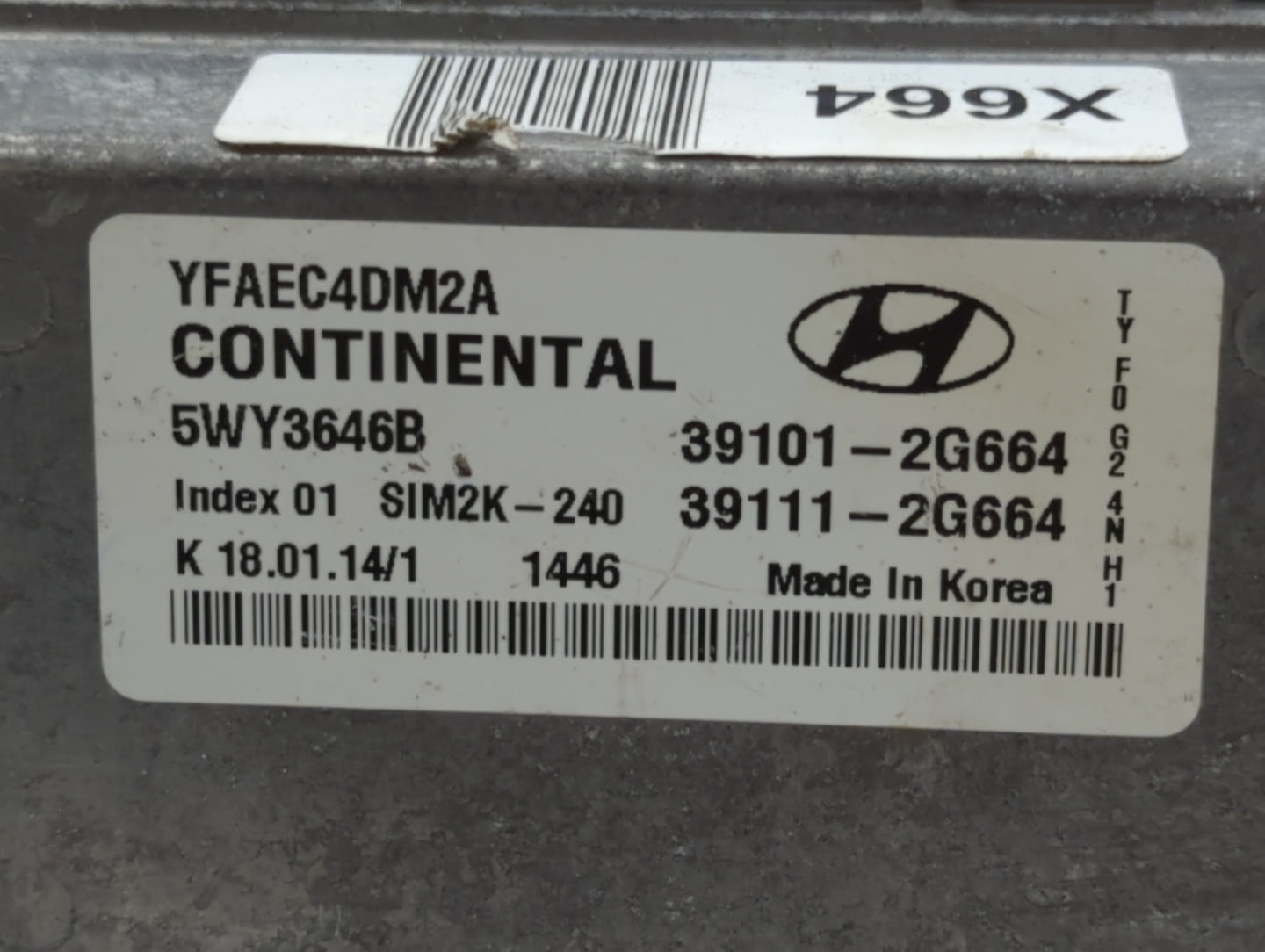 2011-2014 Hyundai Sonata PCM Engine Control Computer ECU ECM PCU OEM P/N:39101-2G664 Fits Fits 2011 2012 2013 2014 OEM Used 
