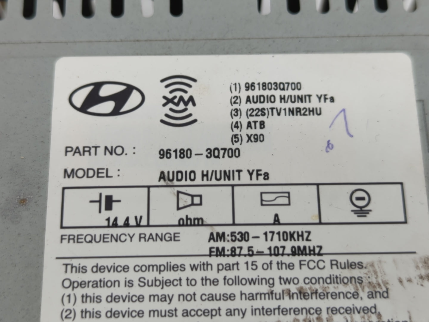 2013-2014 Hyundai Sonata Radio AM FM Cd Player Receiver Replacement P/N:96180-3Q700 Fits Fits 2013 2014 OEM Used Auto Parts 