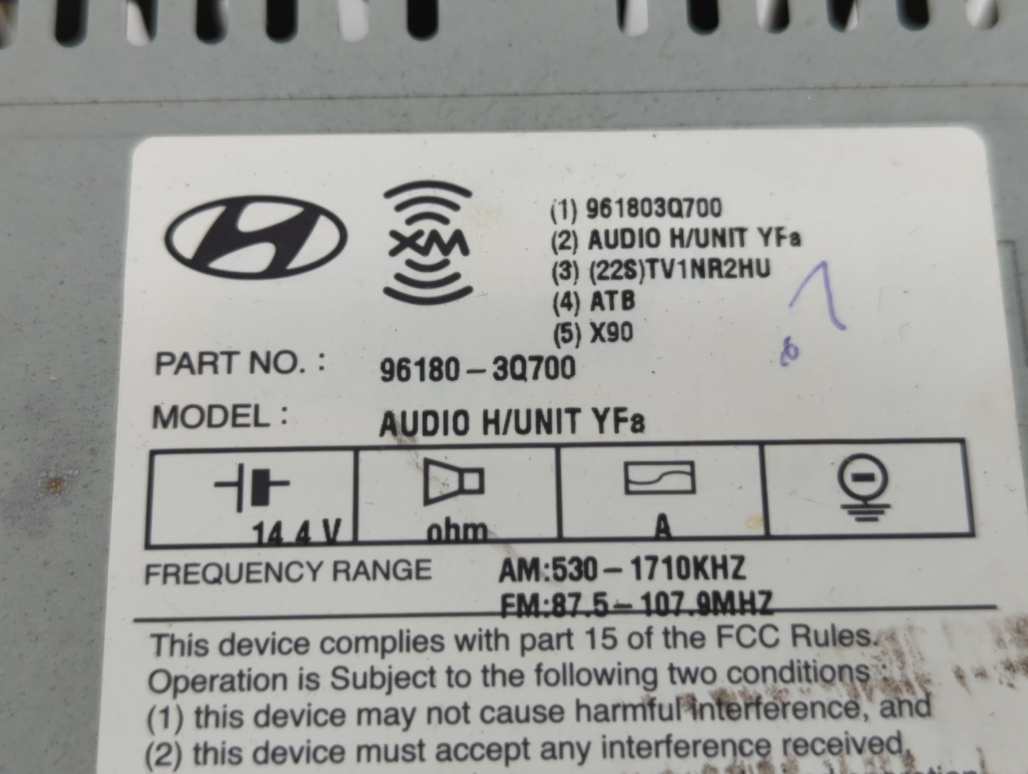 2013-2014 Hyundai Sonata Radio AM FM Cd Player Receiver Replacement P/N:96180-3Q700 Fits Fits 2013 2014 OEM Used Auto Parts 