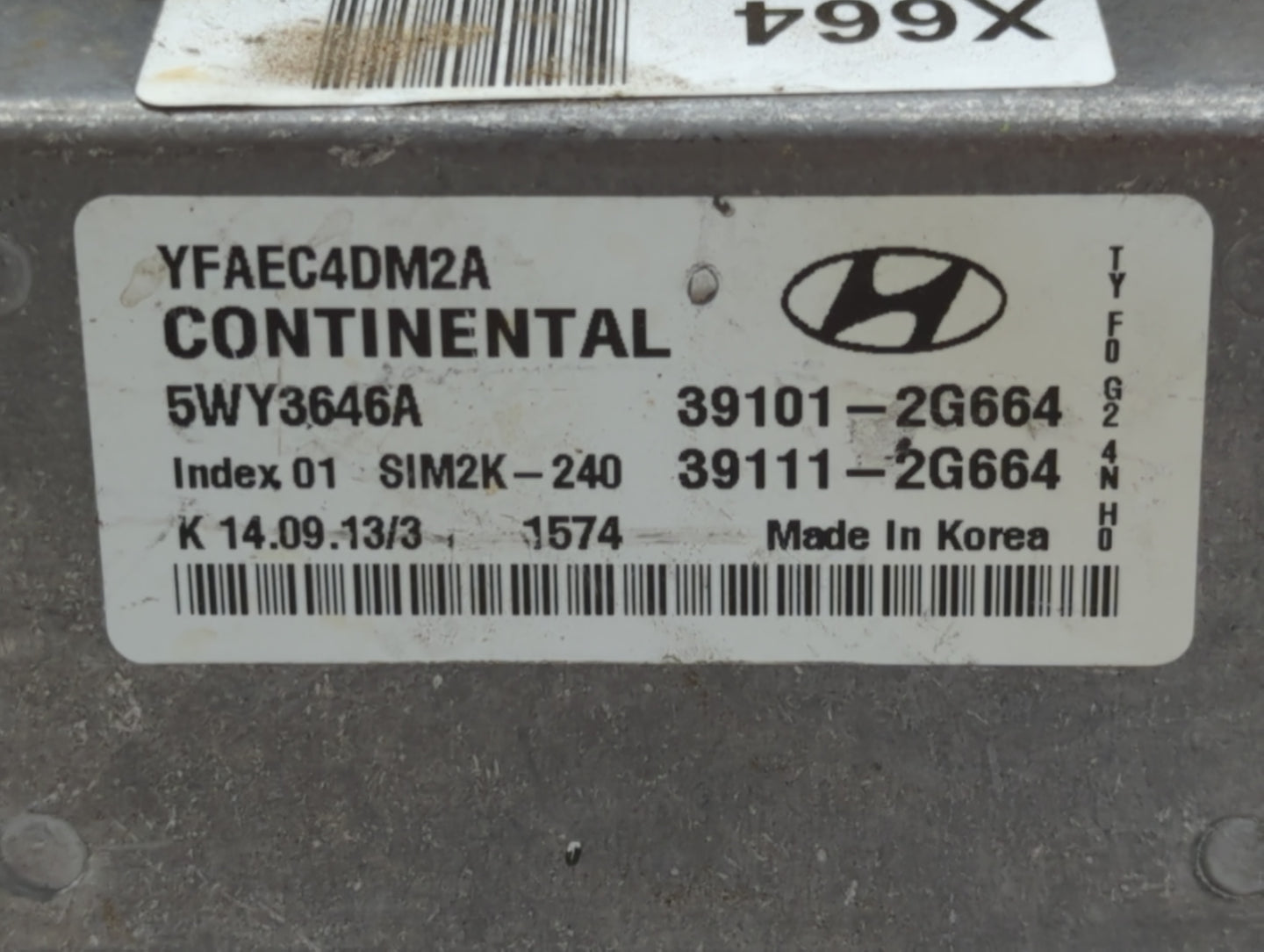 2011-2014 Hyundai Sonata PCM Engine Control Computer ECU ECM PCU OEM P/N:39101-2G664 Fits Fits 2011 2012 2013 2014 OEM Used 