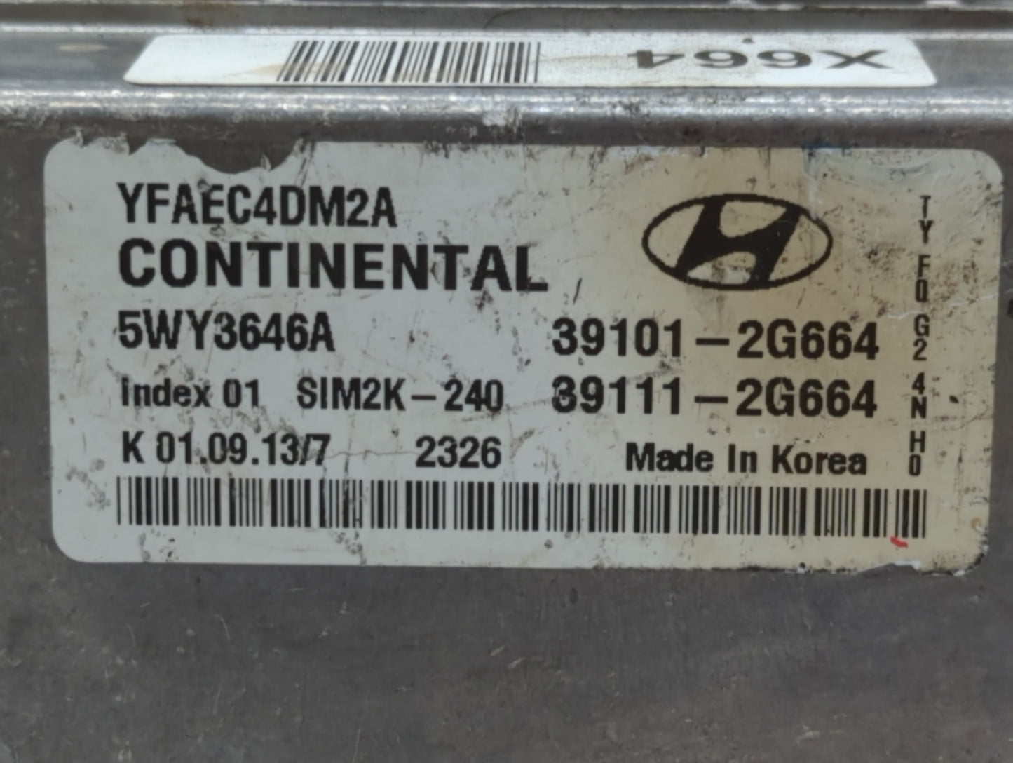 2011-2014 Hyundai Sonata PCM Engine Control Computer ECU ECM PCU OEM P/N:39101-2G664 Fits Fits 2011 2012 2013 2014 OEM Used 