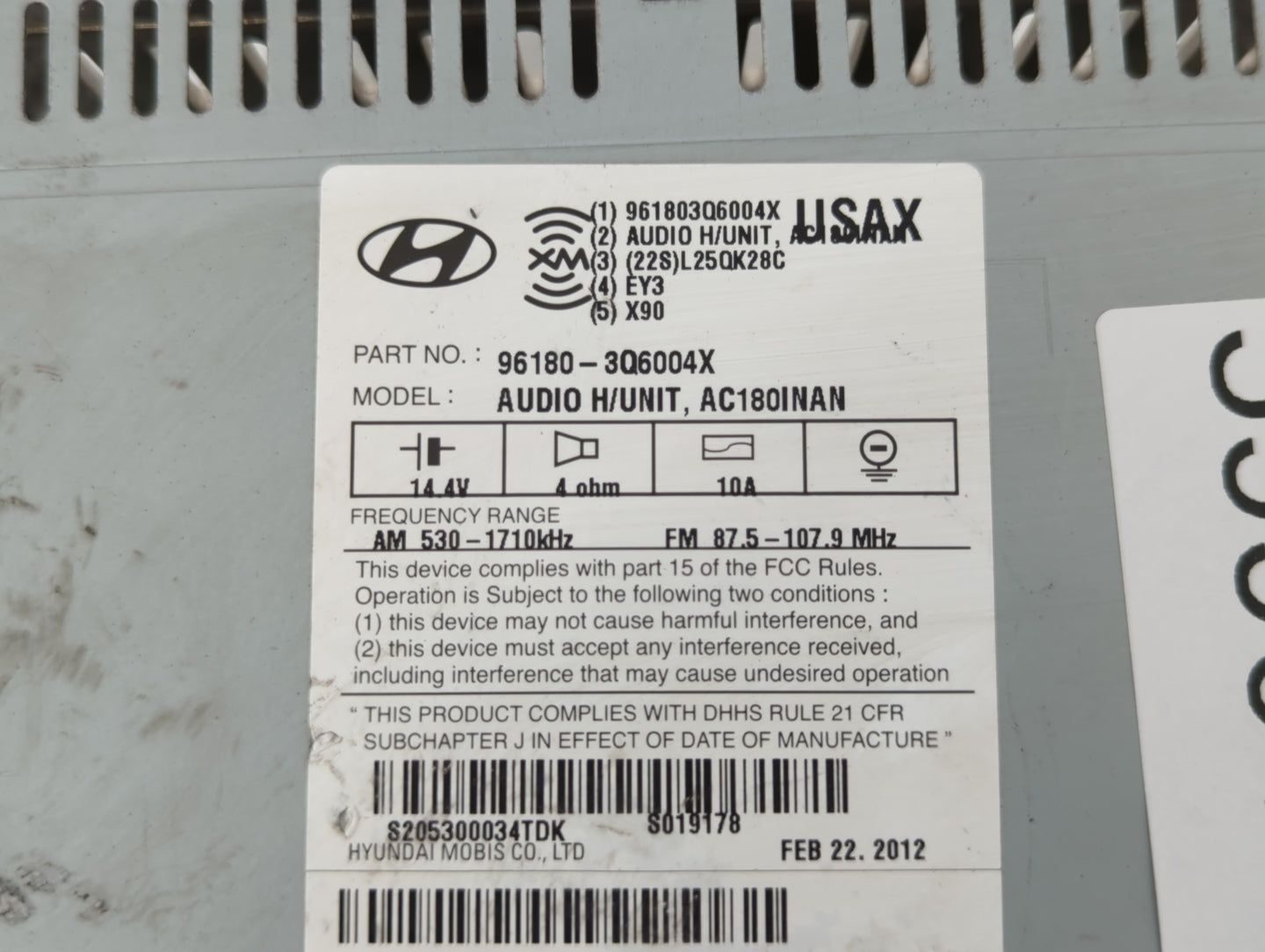 2012-2015 Hyundai Sonata Radio AM FM Cd Player Receiver Replacement P/N:96180-3Q6004X 96180-3Q8504X Fits Fits 2012 2013 2014