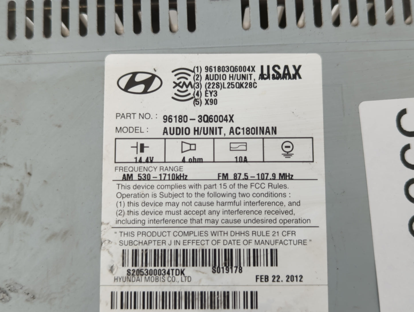 2012-2015 Hyundai Sonata Radio AM FM Cd Player Receiver Replacement P/N:96180-3Q6004X 96180-3Q8504X Fits Fits 2012 2013 2014