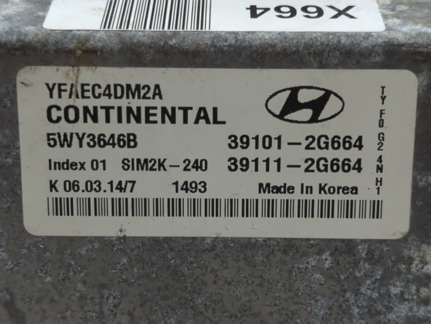 2011-2014 Hyundai Sonata PCM Engine Control Computer ECU ECM PCU OEM P/N:39101-2G664 Fits Fits 2011 2012 2013 2014 OEM Used 