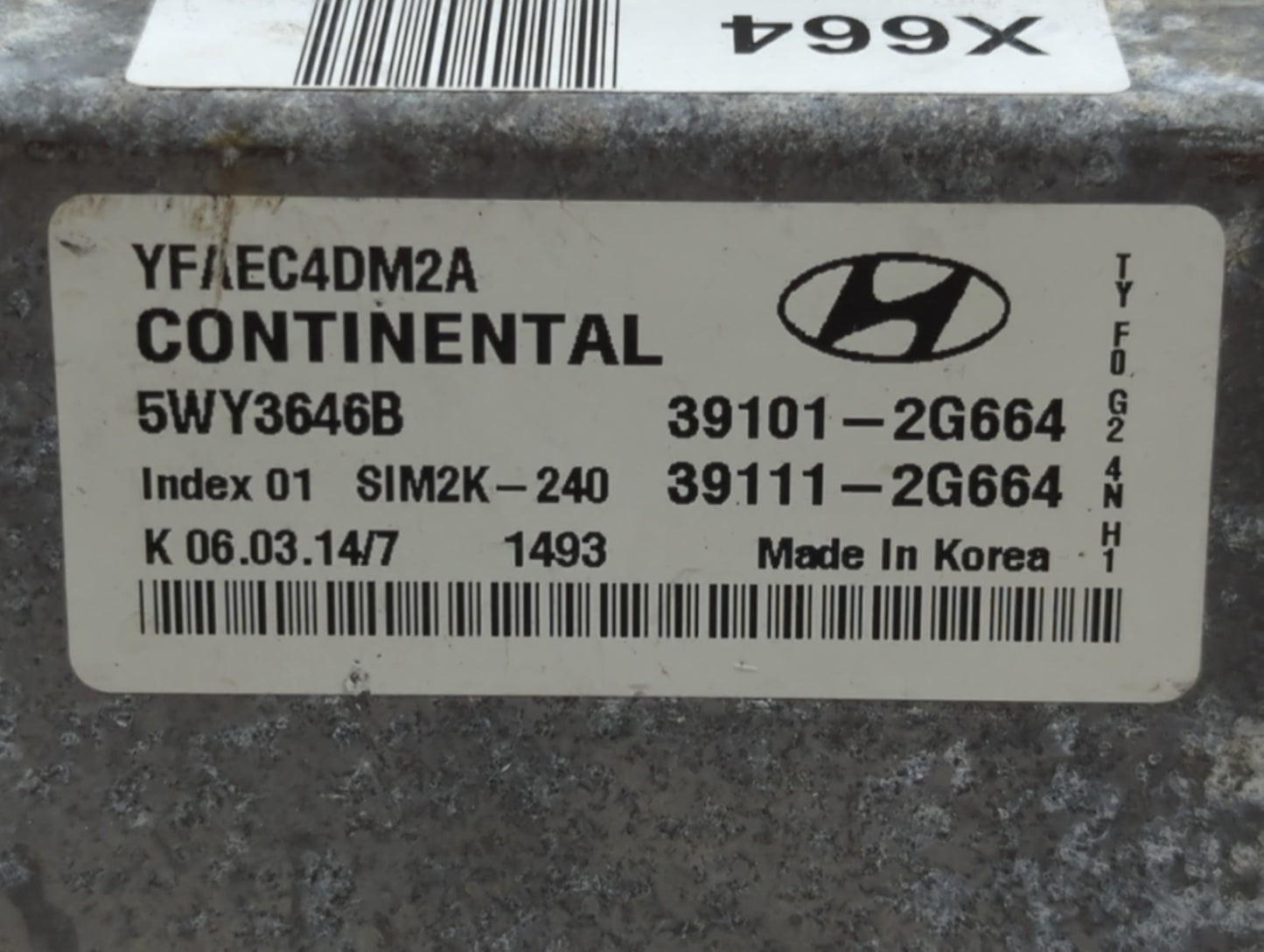 2011-2014 Hyundai Sonata PCM Engine Control Computer ECU ECM PCU OEM P/N:39101-2G664 Fits Fits 2011 2012 2013 2014 OEM Used 