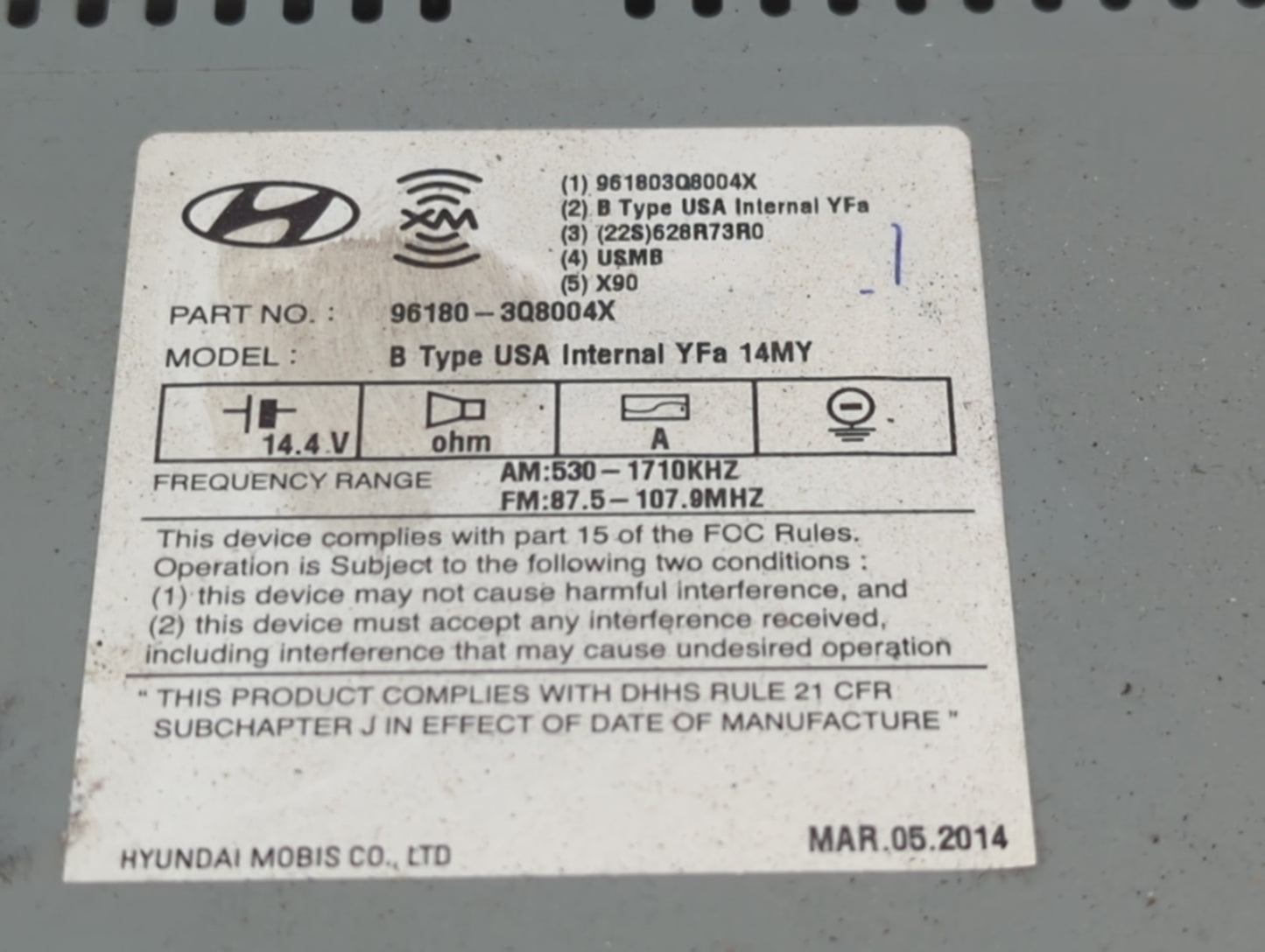 2013-2014 Hyundai Sonata Am Fm Cd Player Radio Receiver - Oemusedautoparts1.com