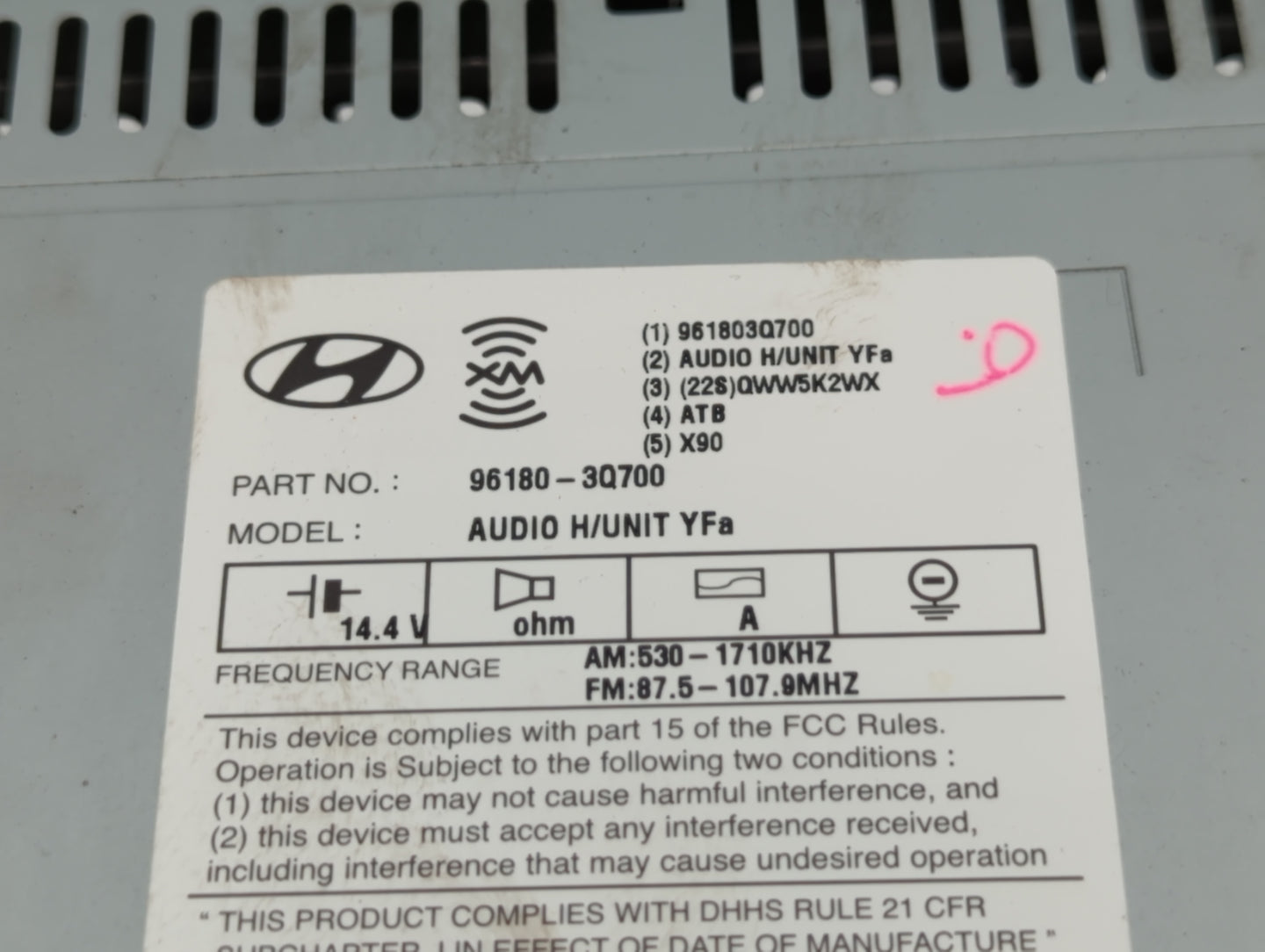 2014 Hyundai Sonata Radio AM FM Cd Player Receiver Replacement P/N:96180-3Q8004X Fits OEM Used Auto Parts - Oemusedautoparts