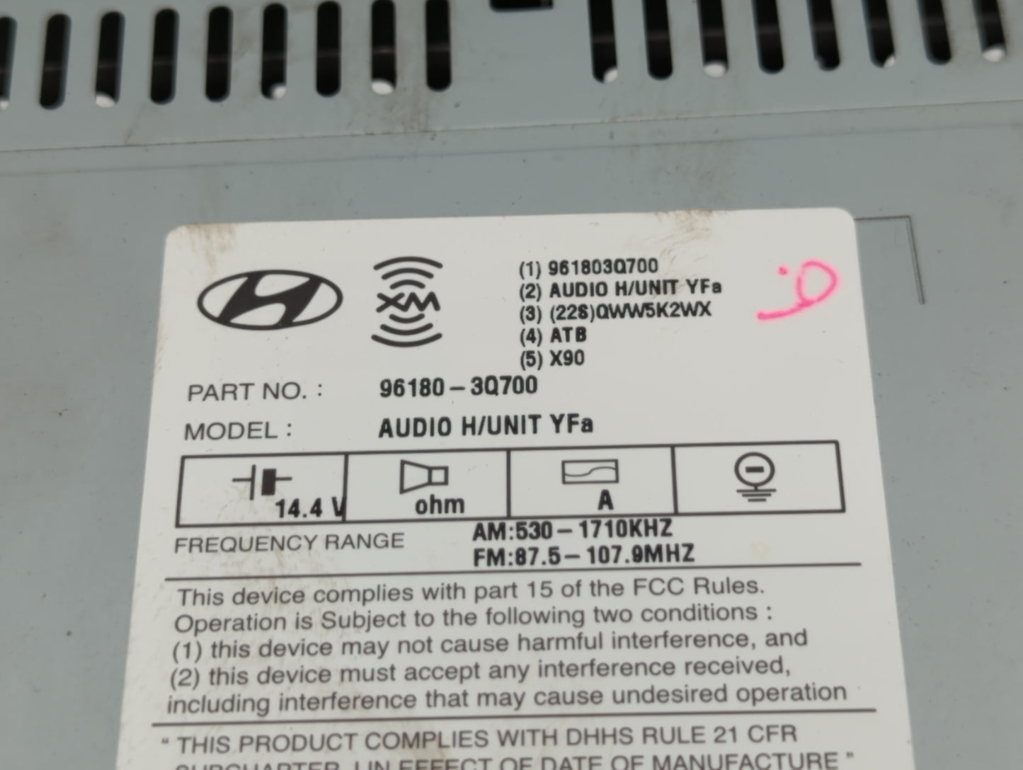 2014 Hyundai Sonata Radio AM FM Cd Player Receiver Replacement P/N:96180-3Q8004X Fits OEM Used Auto Parts - Oemusedautoparts