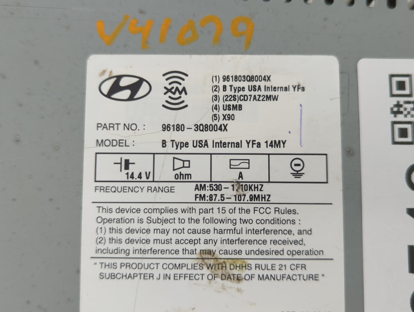 2014-2015 Hyundai Sonata Radio AM FM Cd Player Receiver Replacement P/N:96180-3Q8004X Fits Fits 2014 2015 OEM Used Auto Part
