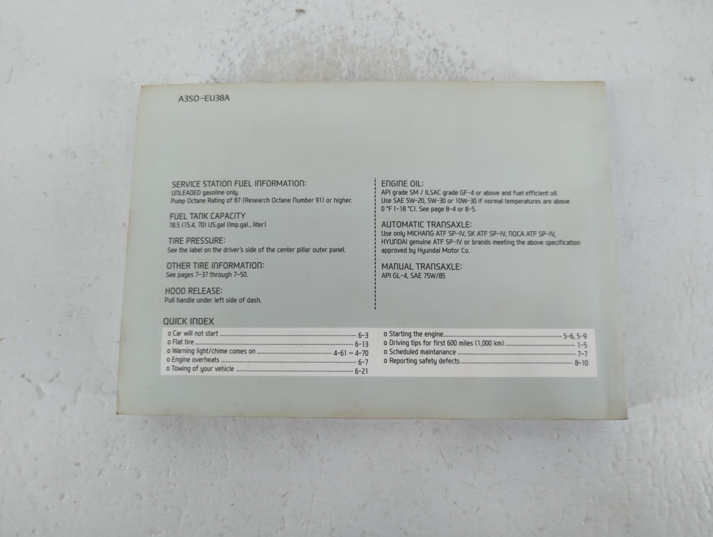 2014 Hyundai Sonata Owners Manual Book Guide P/N:A3S0-EU38A OEM Used Auto Parts - Oemusedautoparts1.com
