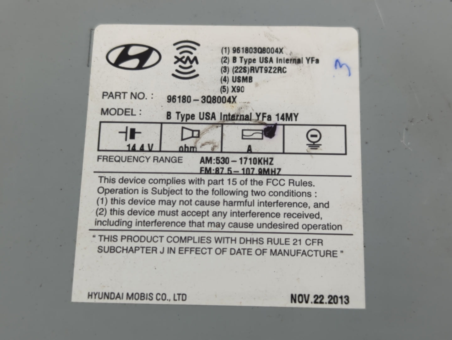 2014-2015 Hyundai Sonata Radio AM FM Cd Player Receiver Replacement P/N:96180-3Q8004X Fits Fits 2014 2015 OEM Used Auto Part