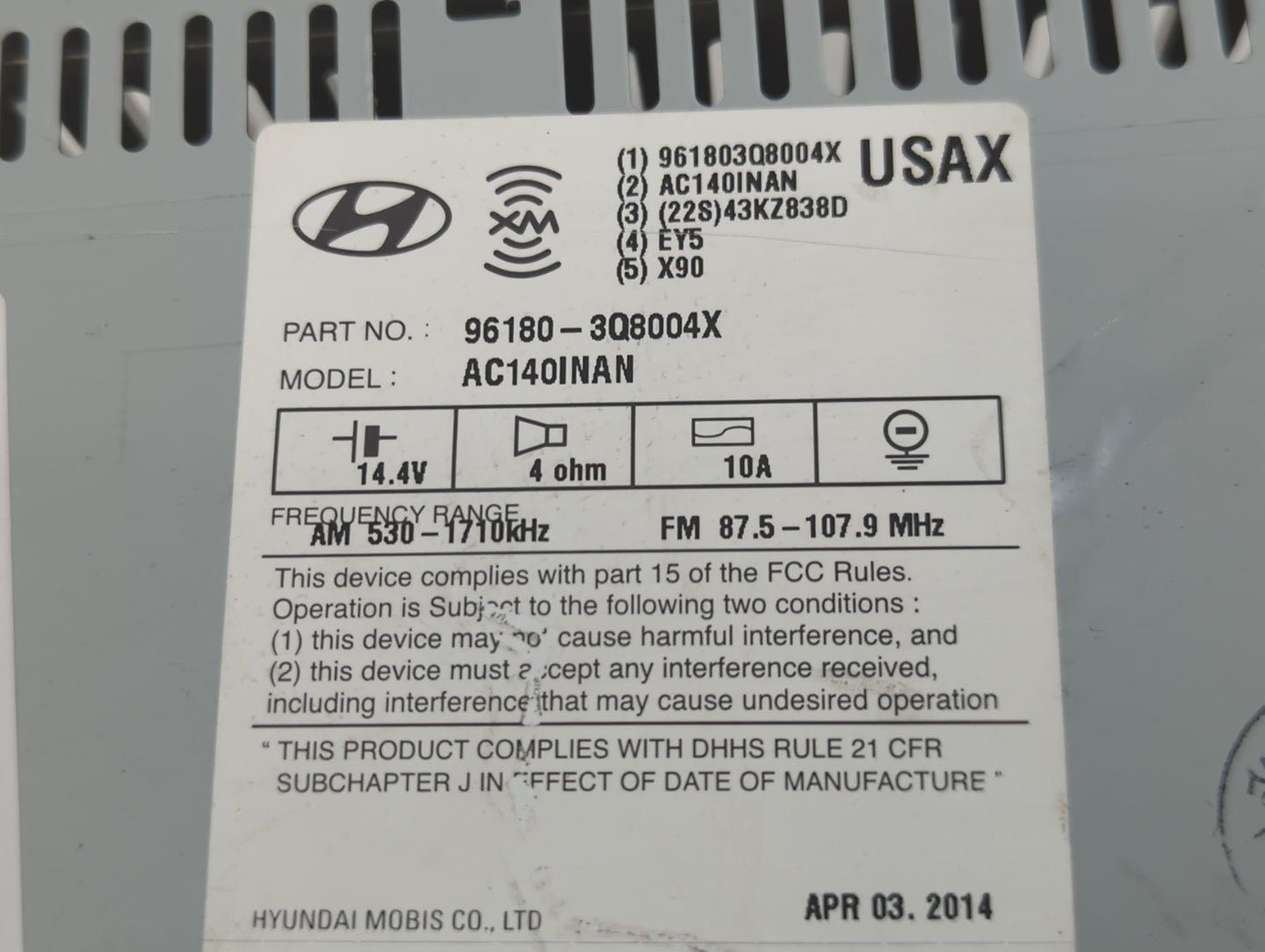 2014-2015 Hyundai Sonata Radio AM FM Cd Player Receiver Replacement P/N:96180-3Q8004X Fits Fits 2014 2015 OEM Used Auto Part