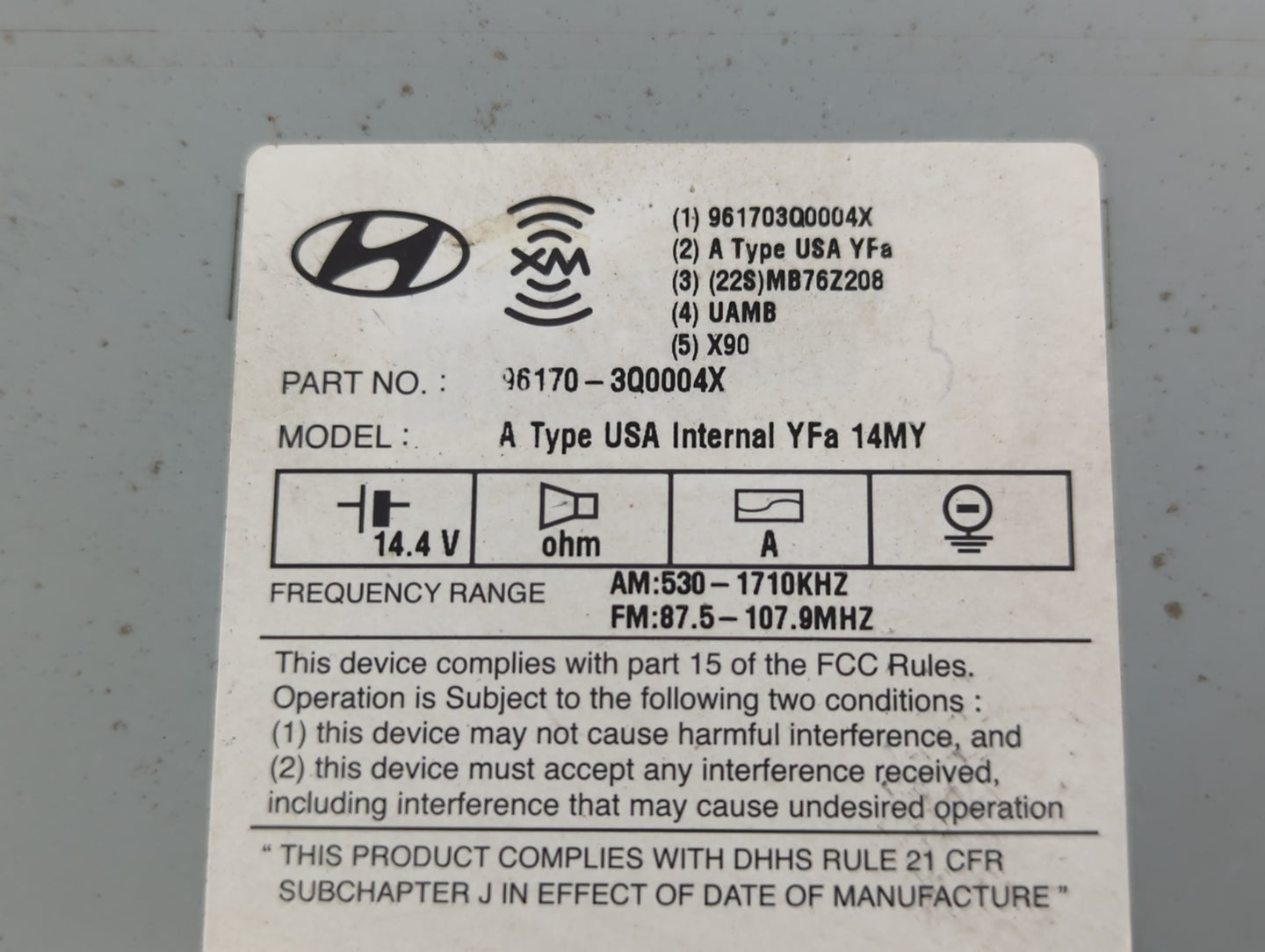 2012-2015 Hyundai Sonata Radio AM FM Cd Player Receiver Replacement P/N:96170-3Q0004X Fits Fits 2012 2013 2014 2015 OEM Used