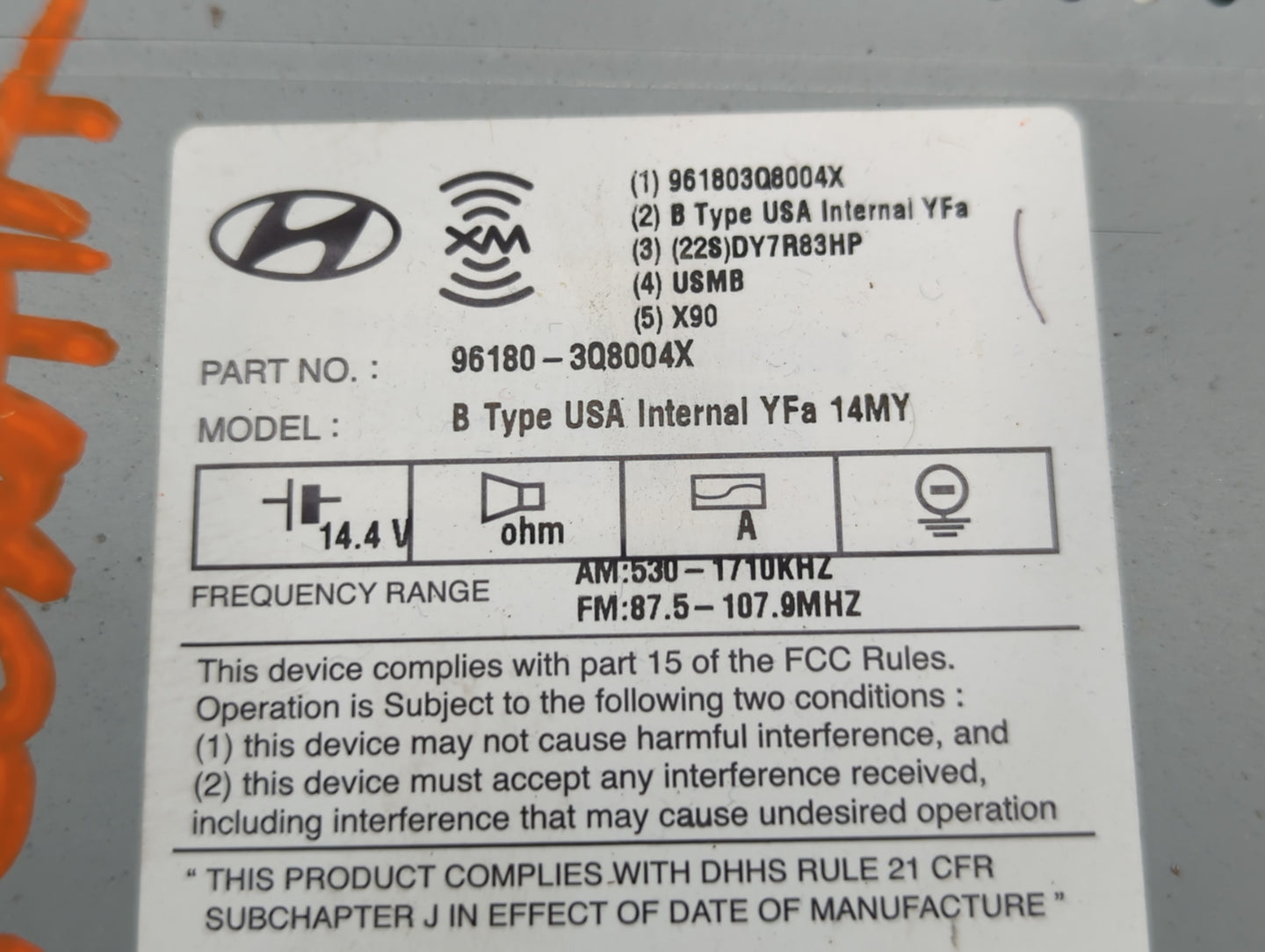 2014-2015 Hyundai Sonata Radio AM FM Cd Player Receiver Replacement P/N:96180-3Q8004X Fits Fits 2014 2015 OEM Used Auto Part