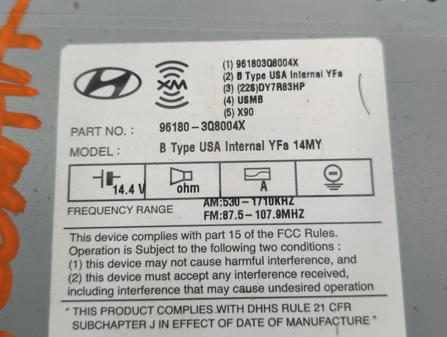 2014-2015 Hyundai Sonata Radio AM FM Cd Player Receiver Replacement P/N:96180-3Q8004X Fits Fits 2014 2015 OEM Used Auto Part