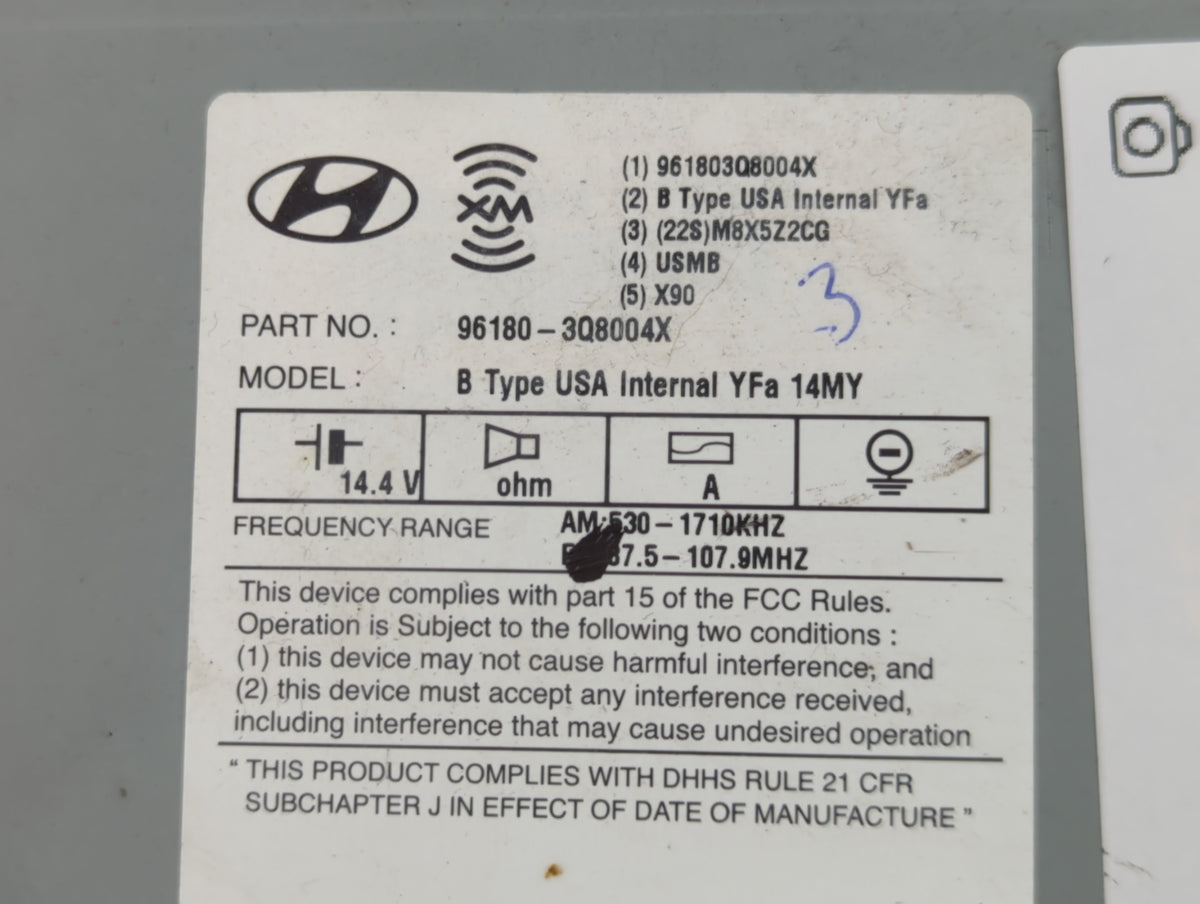 2013-2014 Hyundai Sonata Radio AM FM Cd Player Receiver Replacement P/N:96170-3Q0004X Fits 2013 2014 OEM Used Auto Parts - O
