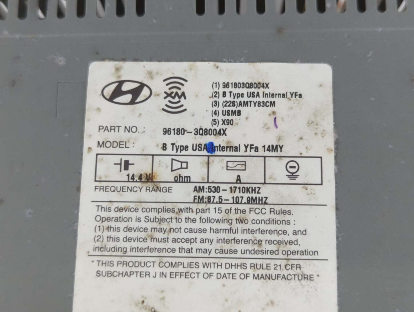 2012-2014 Hyundai Sonata Radio AM FM Cd Player Receiver Replacement P/N:96180-3Q8004X Fits Fits 2012 2013 2014 OEM Used Auto