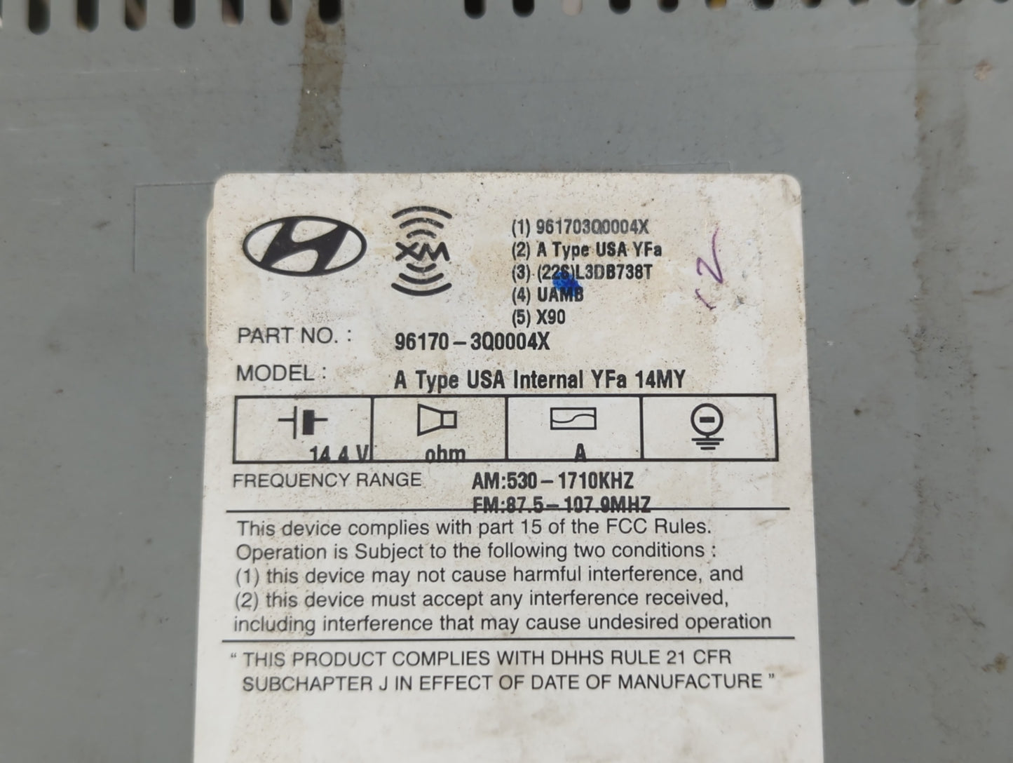 2013-2014 Hyundai Sonata Radio AM FM Cd Player Receiver Replacement P/N:961703Q0004X Fits Fits 2013 2014 OEM Used Auto Parts