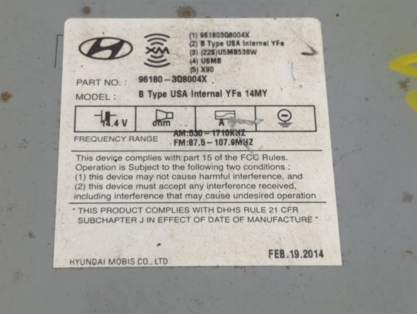 2014 Hyundai Sonata Radio AM FM Cd Player Receiver Replacement P/N:96180--3Q8004X Fits OEM Used Auto Parts - Oemusedautopart