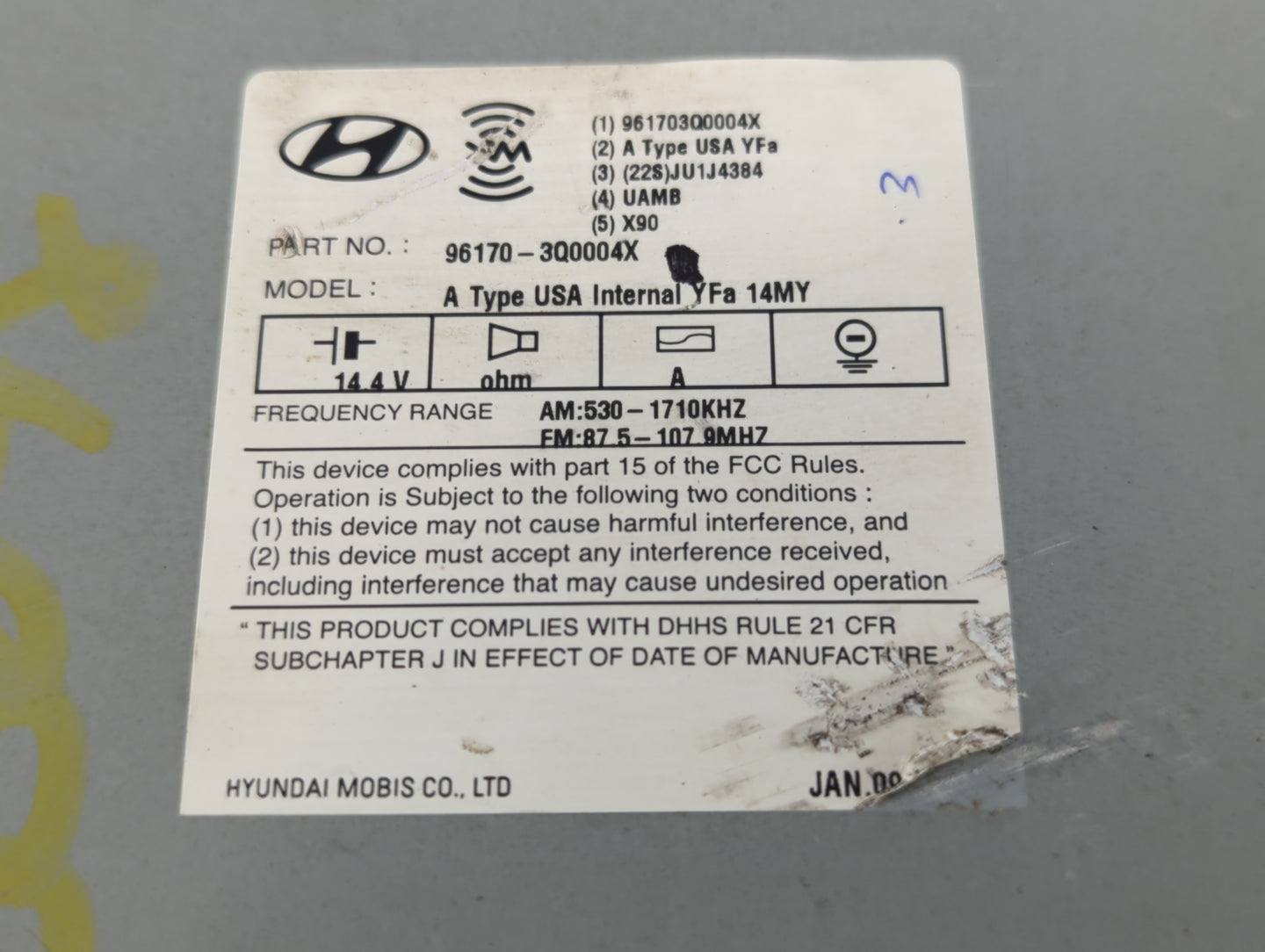 2013-2014 Hyundai Sonata Radio AM FM Cd Player Receiver Replacement P/N:96170-3Q0004X Fits Fits 2013 2014 OEM Used Auto Part