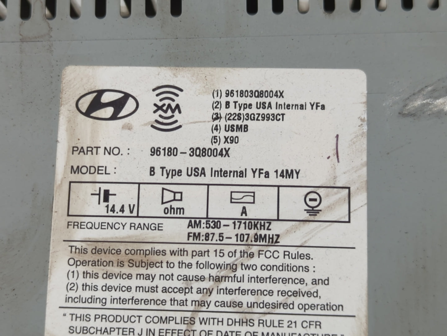 2014-2015 Hyundai Sonata Radio AM FM Cd Player Receiver Replacement P/N:96180-3Q8004X Fits Fits 2014 2015 OEM Used Auto Part