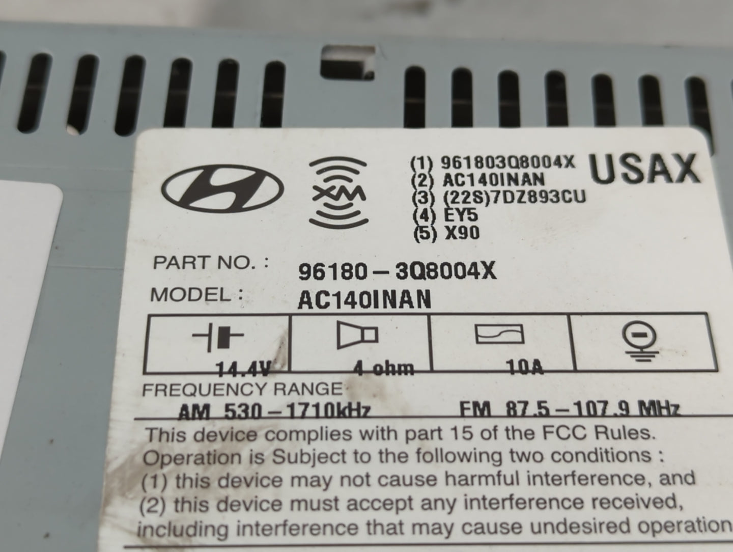 2014-2015 Hyundai Sonata Radio AM FM Cd Player Receiver Replacement P/N:96180-3Q8004X Fits Fits 2014 2015 OEM Used Auto Part