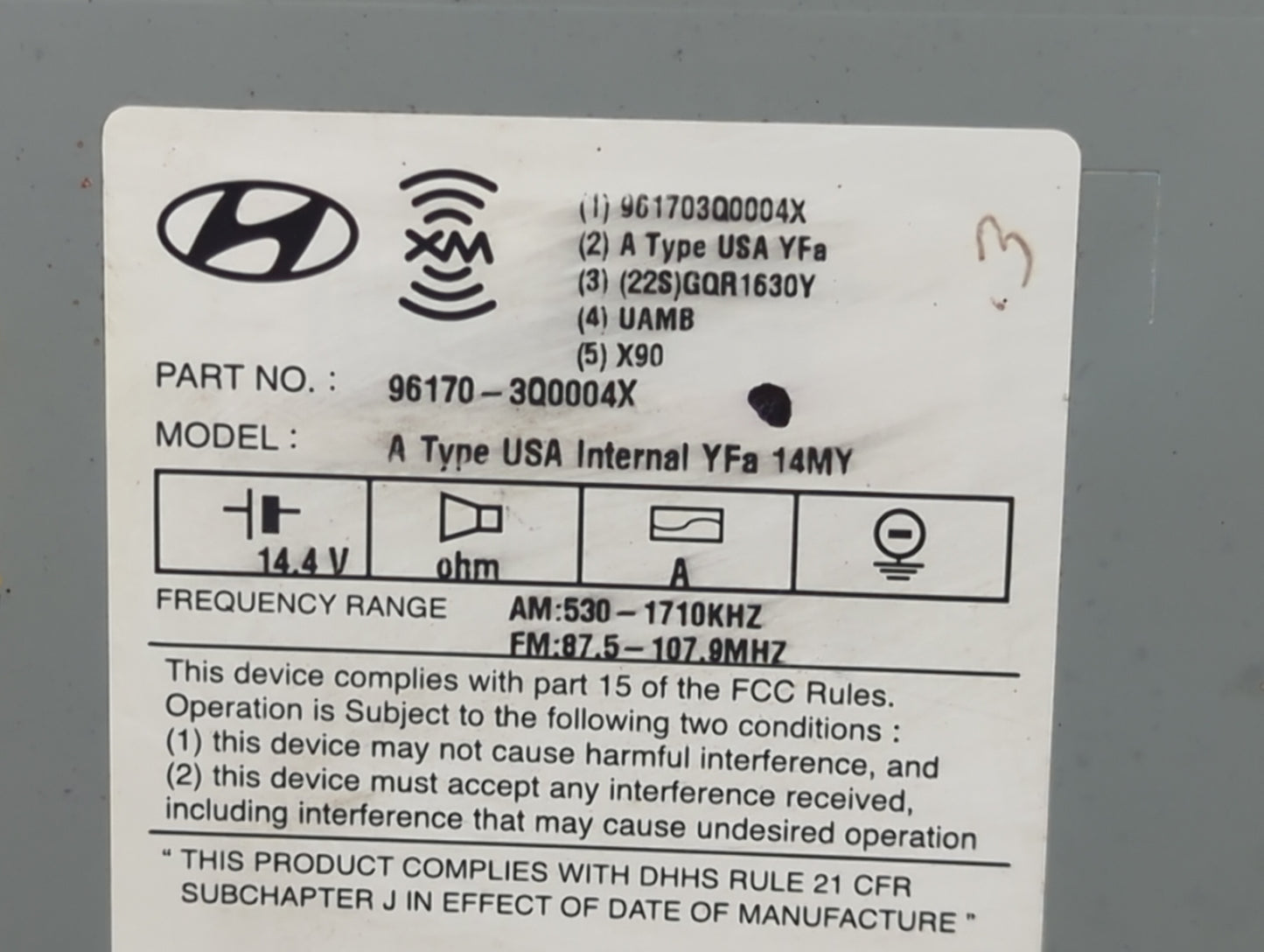 2013-2014 Hyundai Sonata Radio AM FM Cd Player Receiver Replacement P/N:96170-3Q0004X Fits Fits 2013 2014 OEM Used Auto Part
