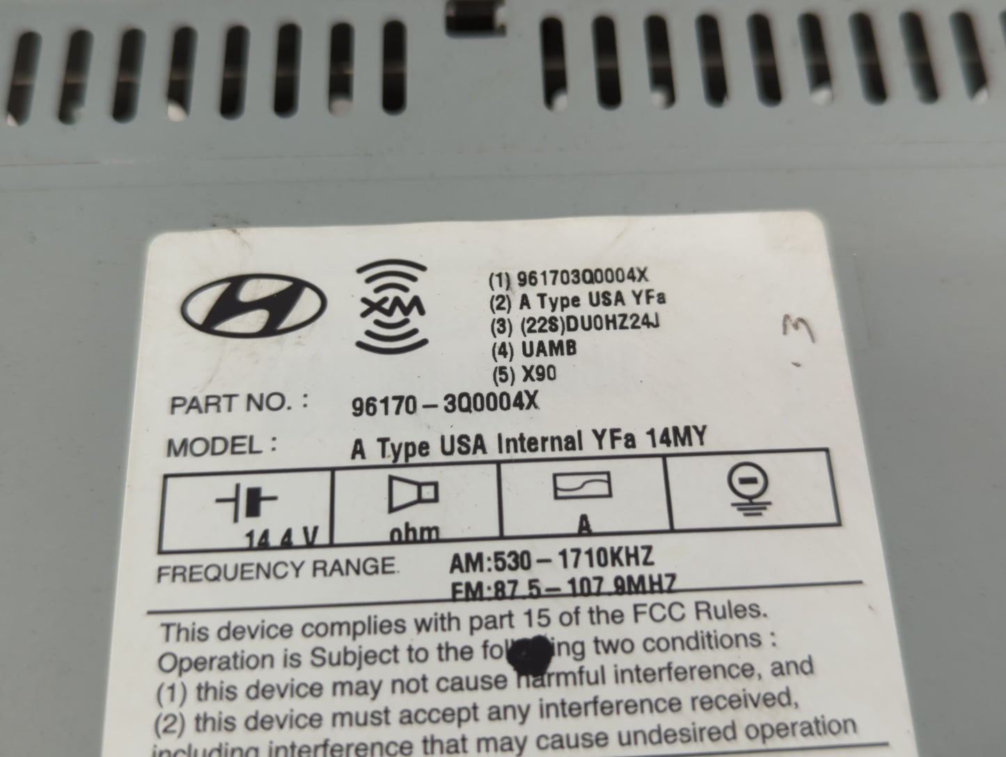 2012-2015 Hyundai Sonata Radio AM FM Cd Player Receiver Replacement P/N:96170-3Q0004X Fits Fits 2012 2013 2014 2015 OEM Used