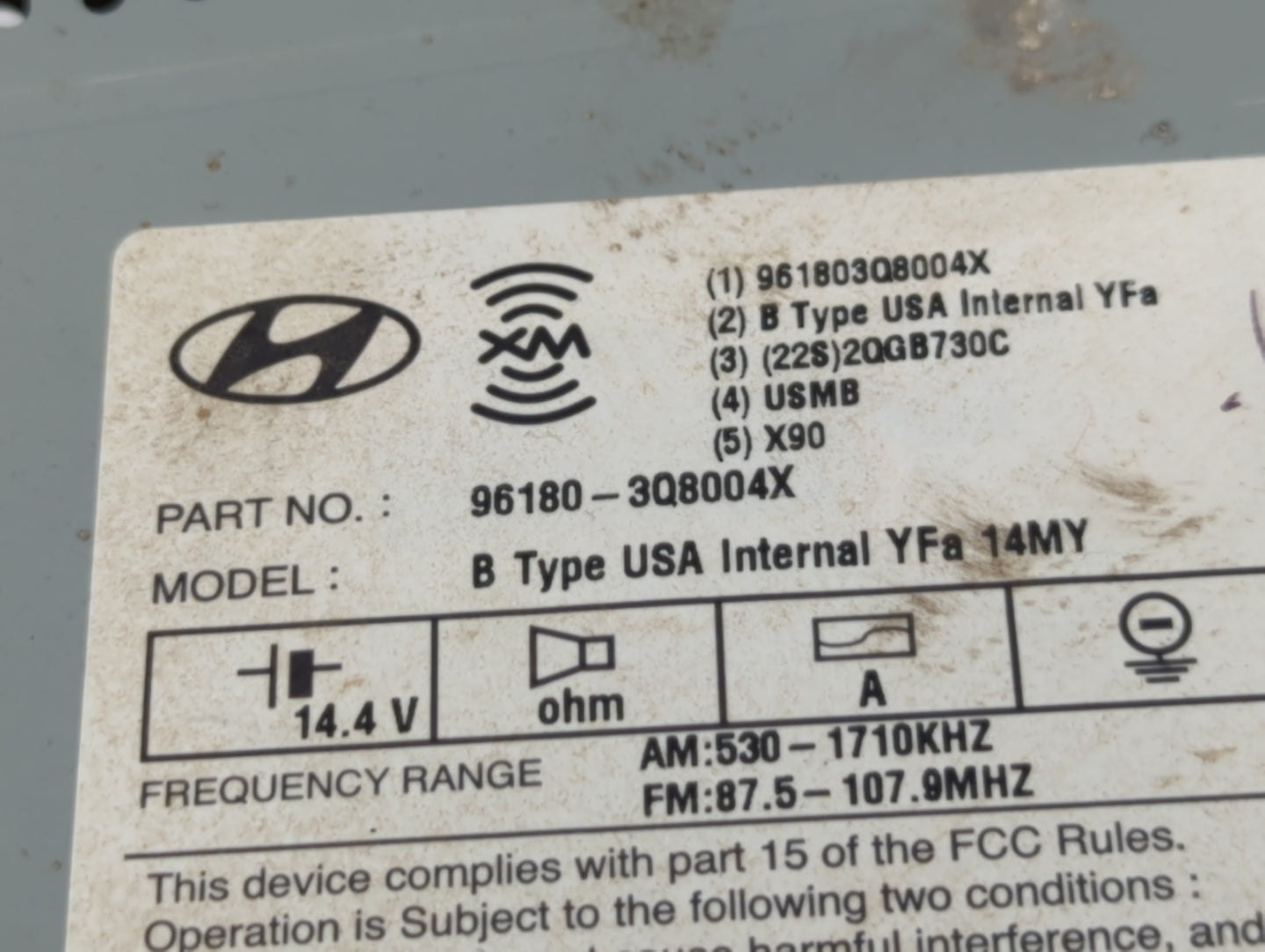 2014-2015 Hyundai Sonata Radio AM FM Cd Player Receiver Replacement P/N:96180-3Q8004X Fits Fits 2014 2015 OEM Used Auto Part