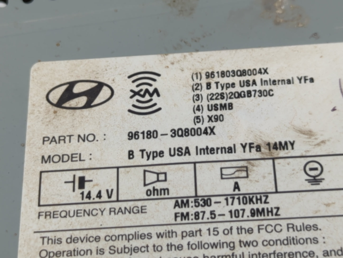 2014-2015 Hyundai Sonata Radio AM FM Cd Player Receiver Replacement P/N:96180-3Q8004X Fits Fits 2014 2015 OEM Used Auto Part