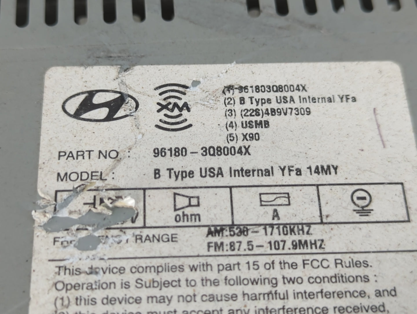 2014-2015 Hyundai Sonata Radio AM FM Cd Player Receiver Replacement P/N:96180-3Q8004X Fits Fits 2014 2015 OEM Used Auto Part